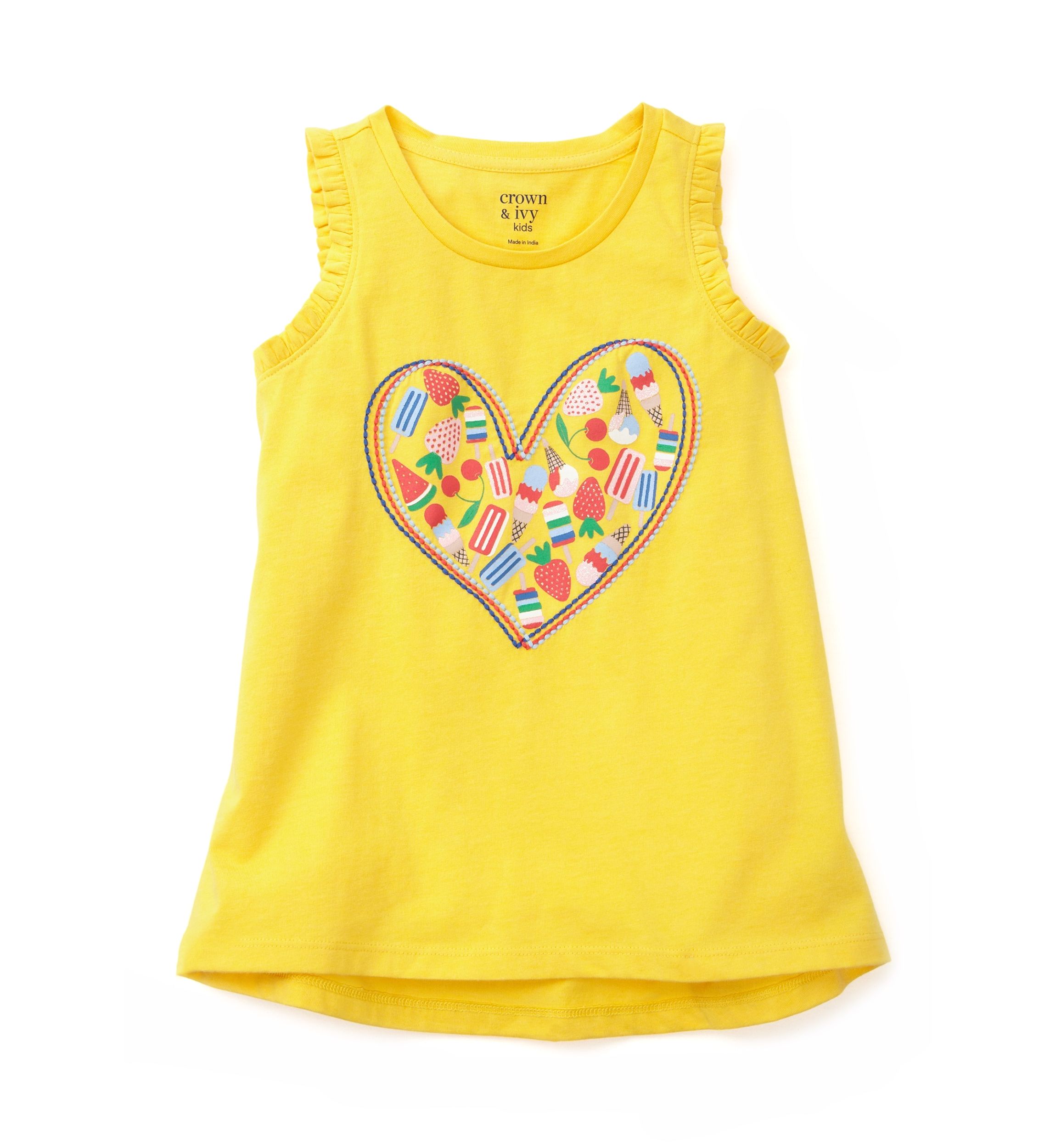Girls 4-6x Ruffle Trim Graphic Tank Top