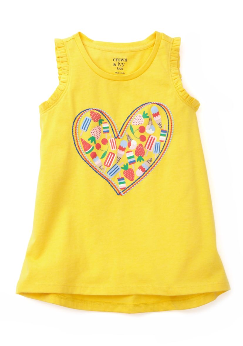 Girls 4-6x Ruffle Trim Graphic Tank Top