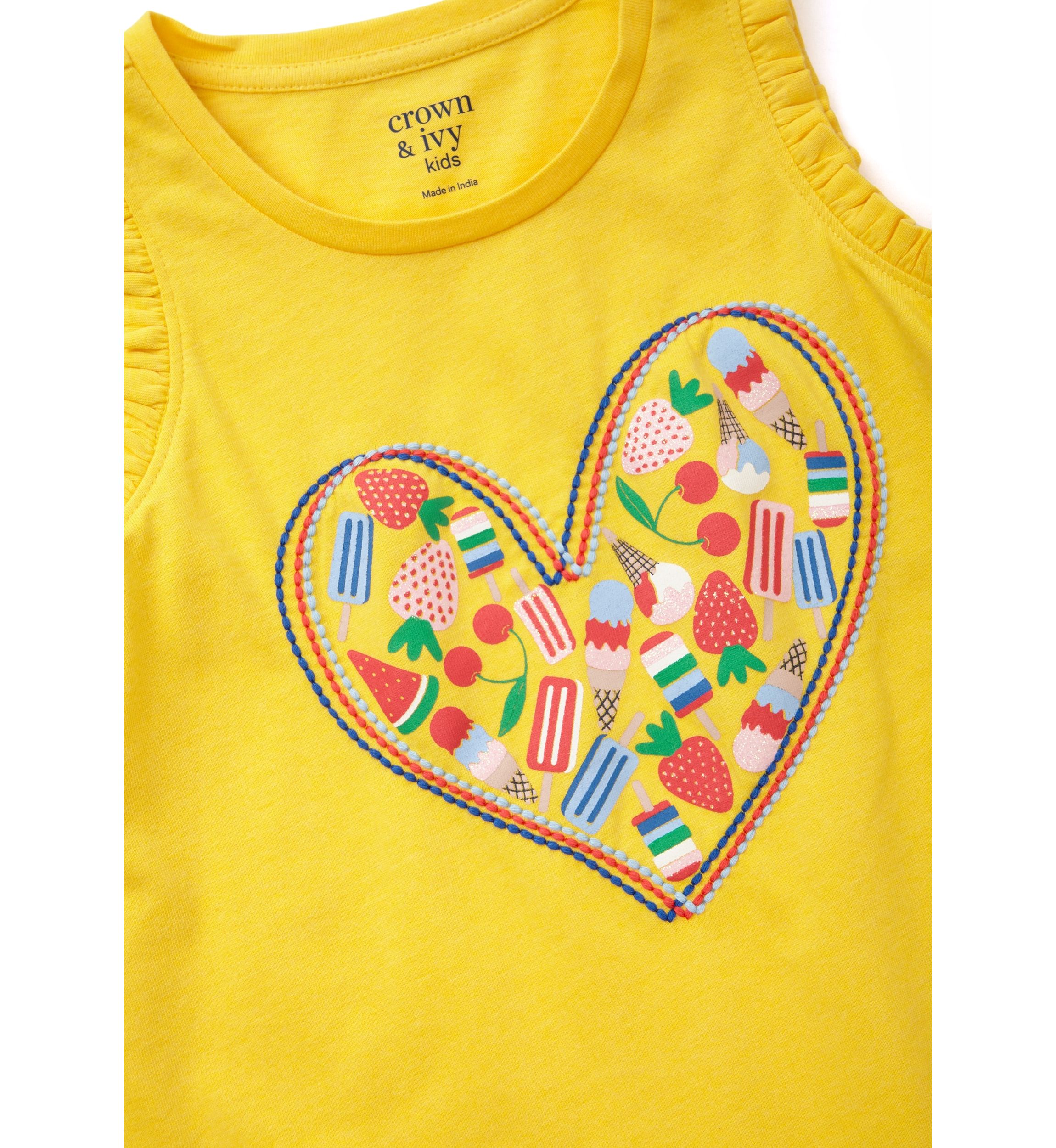Girls 4-6x Ruffle Trim Graphic Tank Top