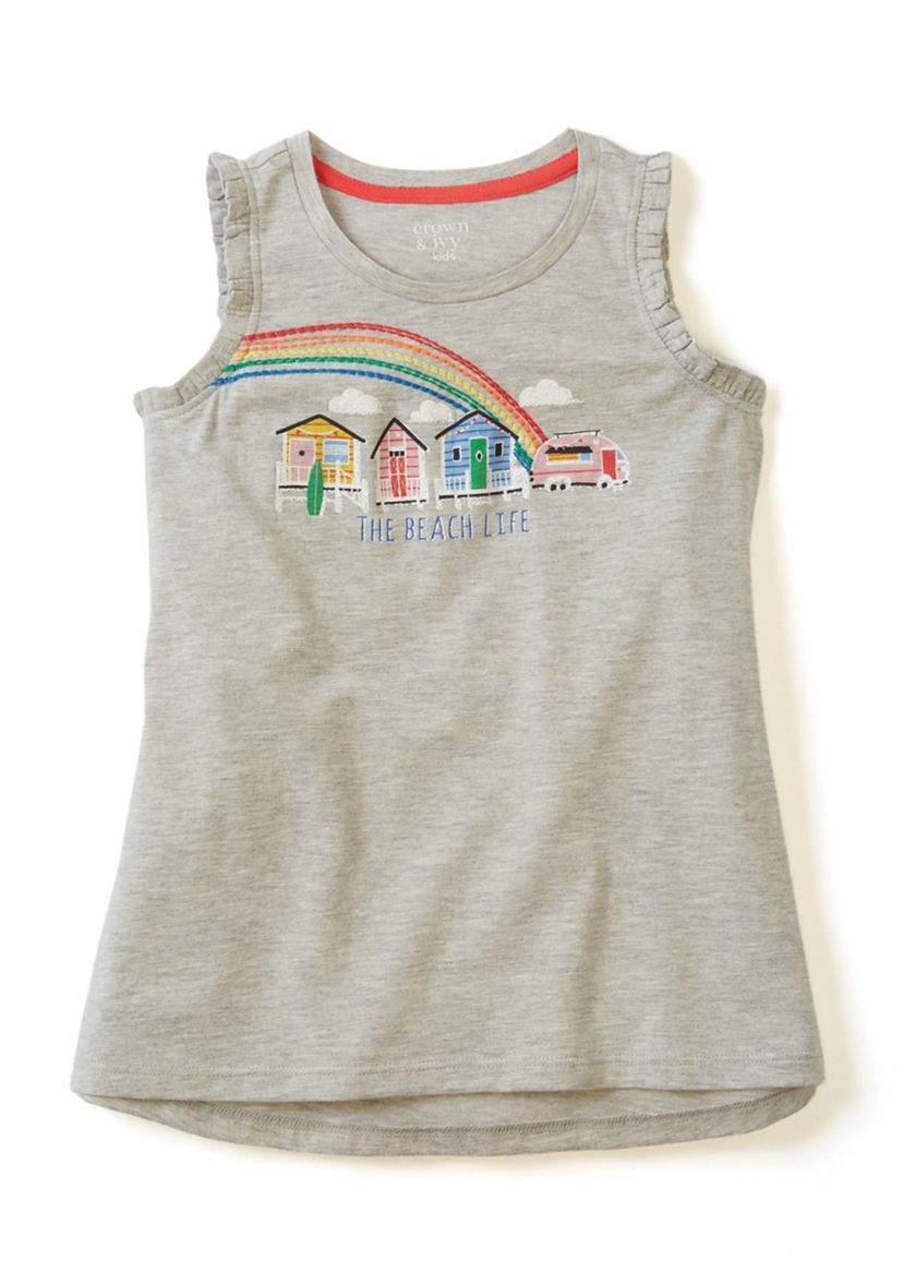 Girls 4-6x Ruffle Trim Graphic Tank Top