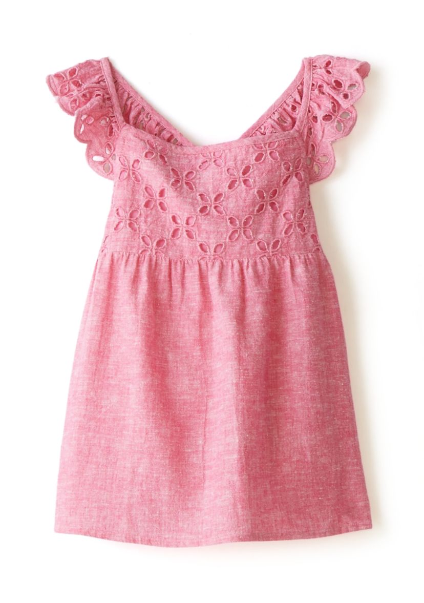 Girls 4-6x Linen Eyelet Flutter Tank Top 