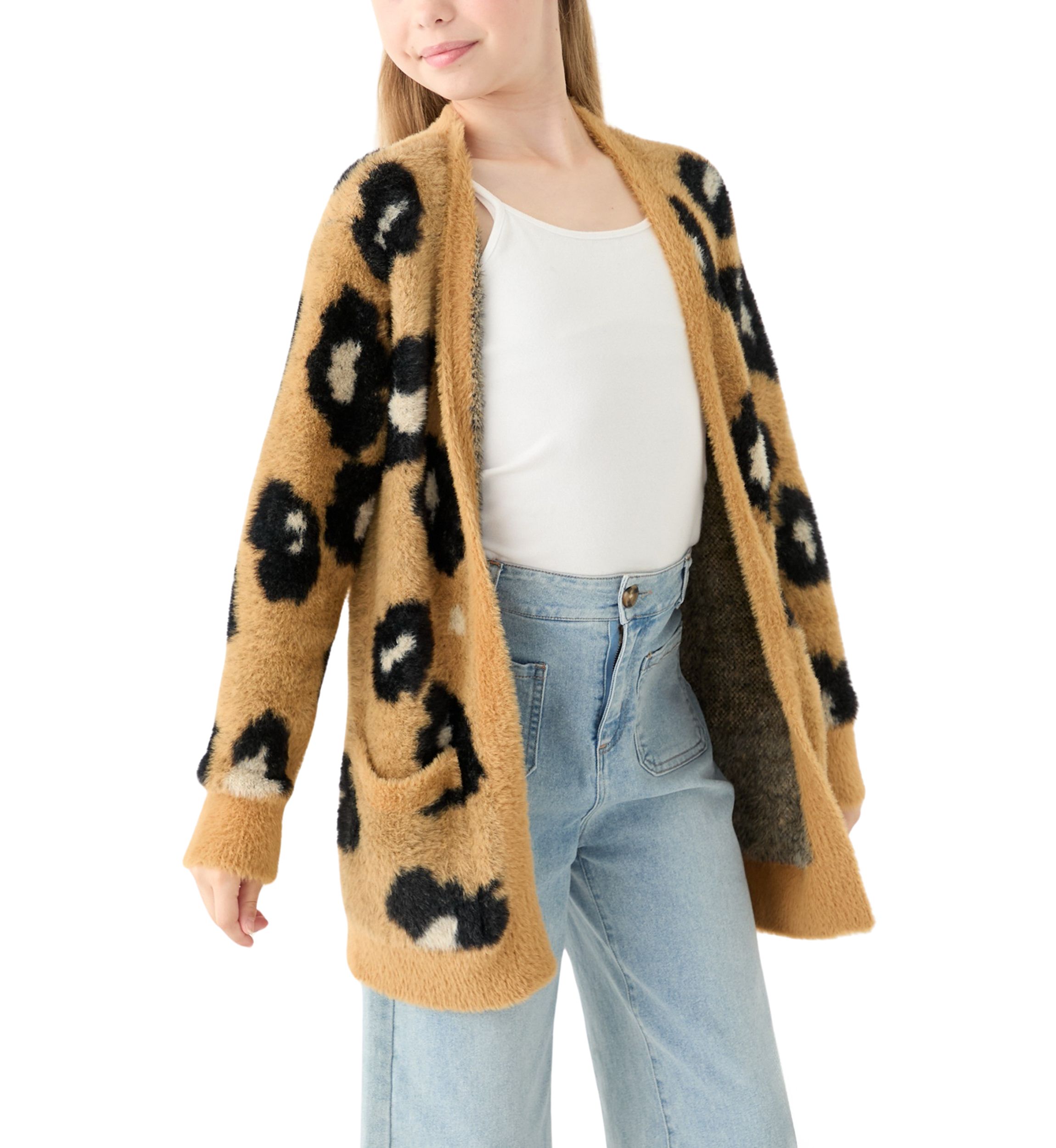 Girls 7-16 Animal Print Long Cardigan