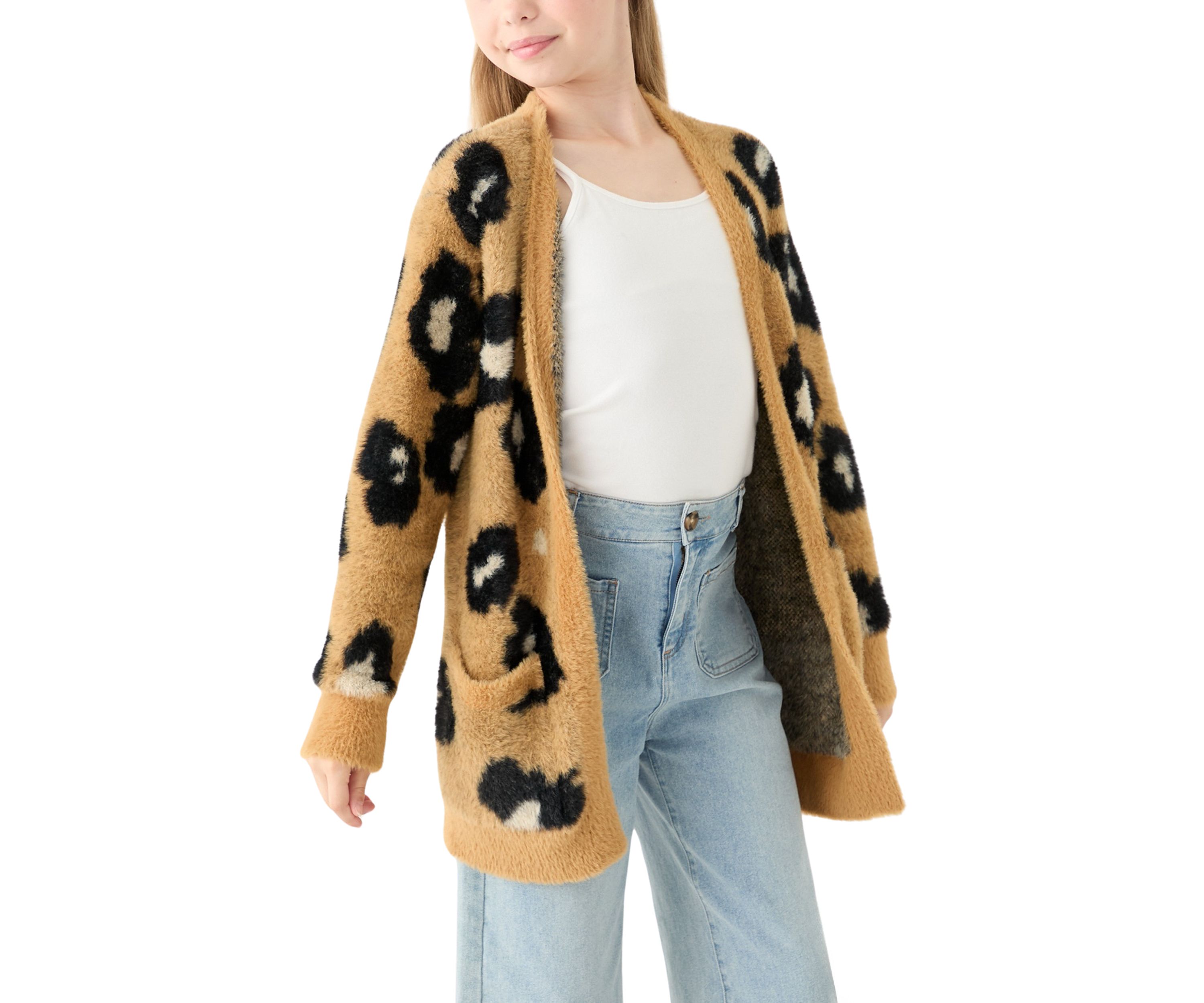 Girls 7-16 Animal Print Long Cardigan