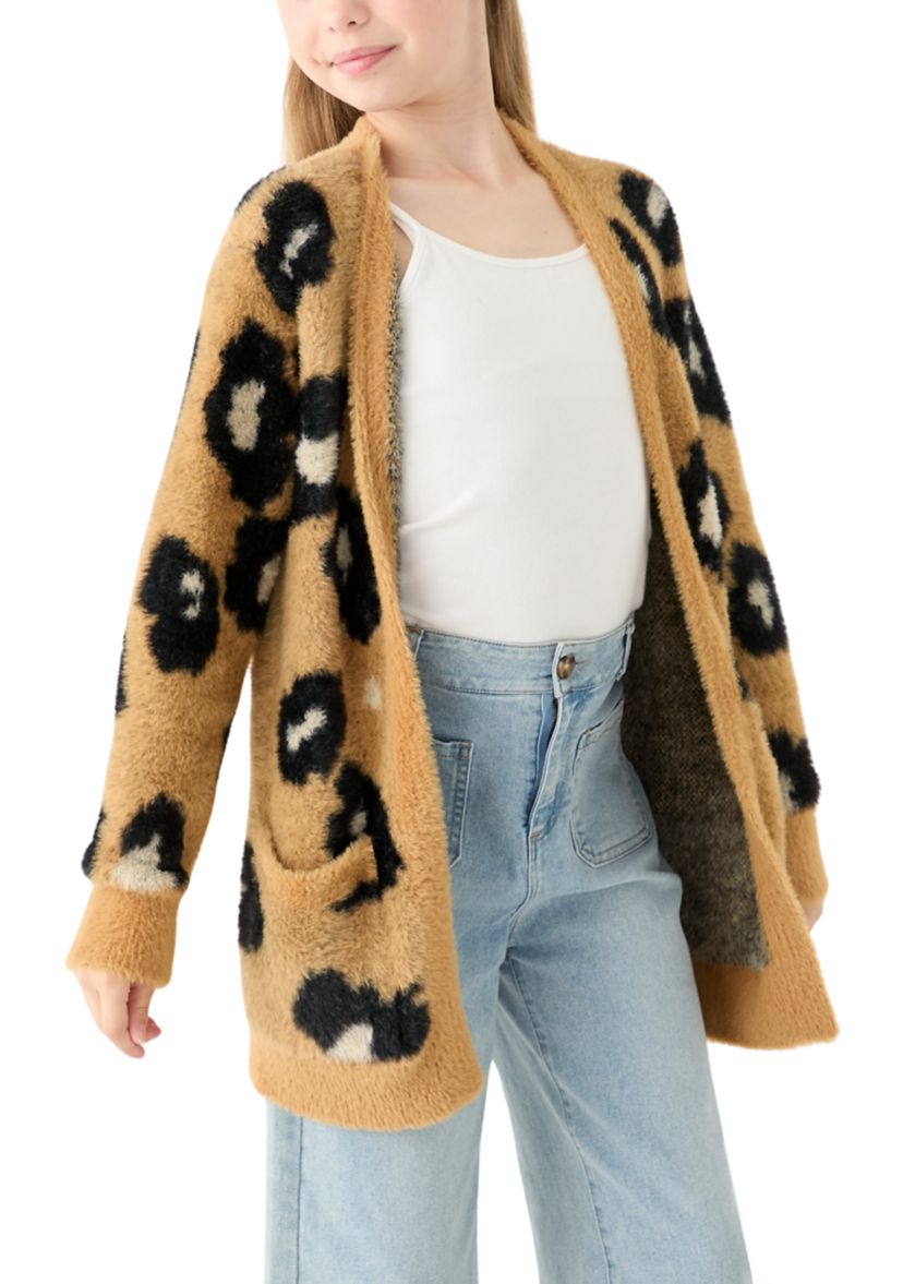 Girls 7-16 Animal Print Long Cardigan