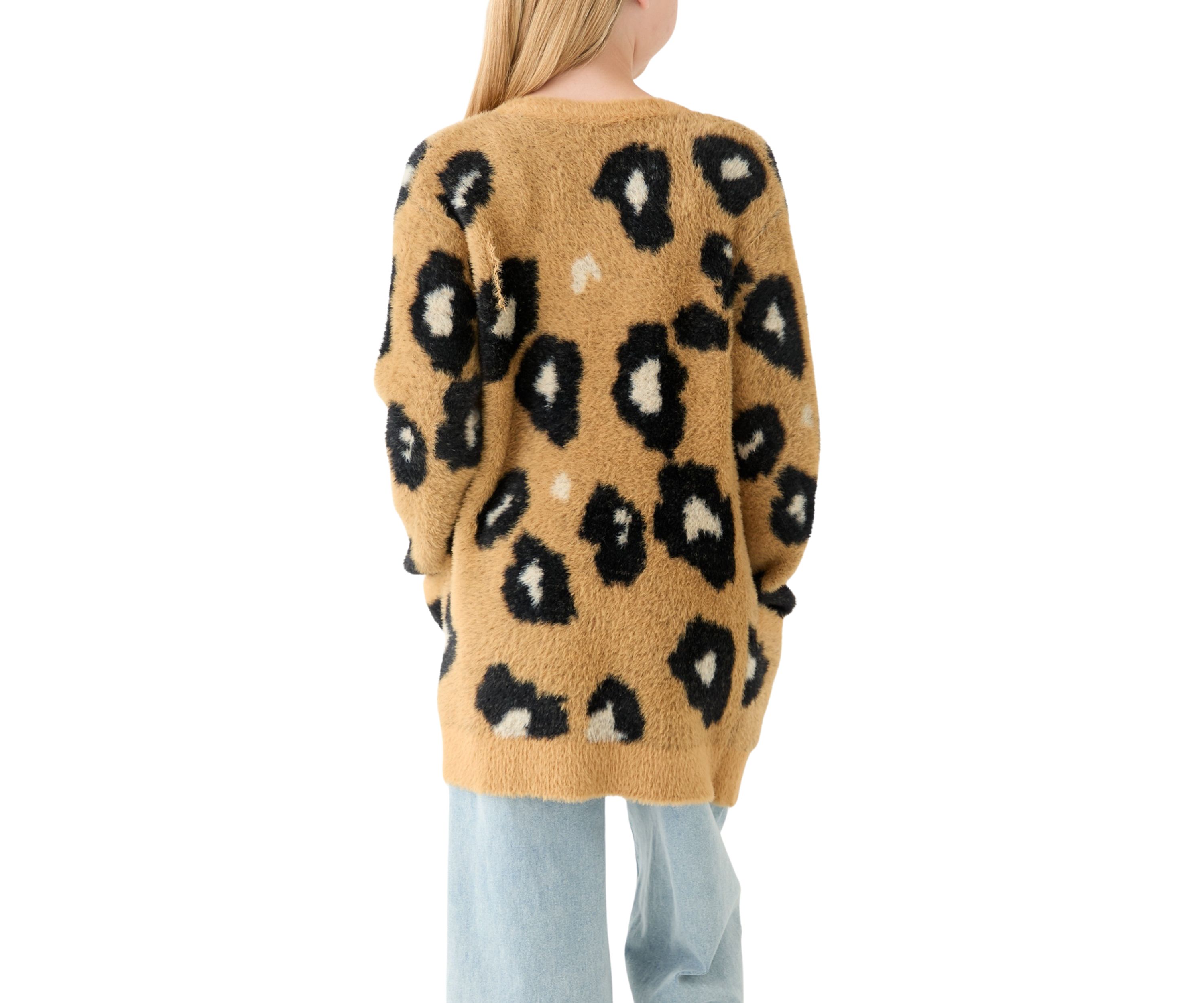 Girls 7-16 Animal Print Long Cardigan
