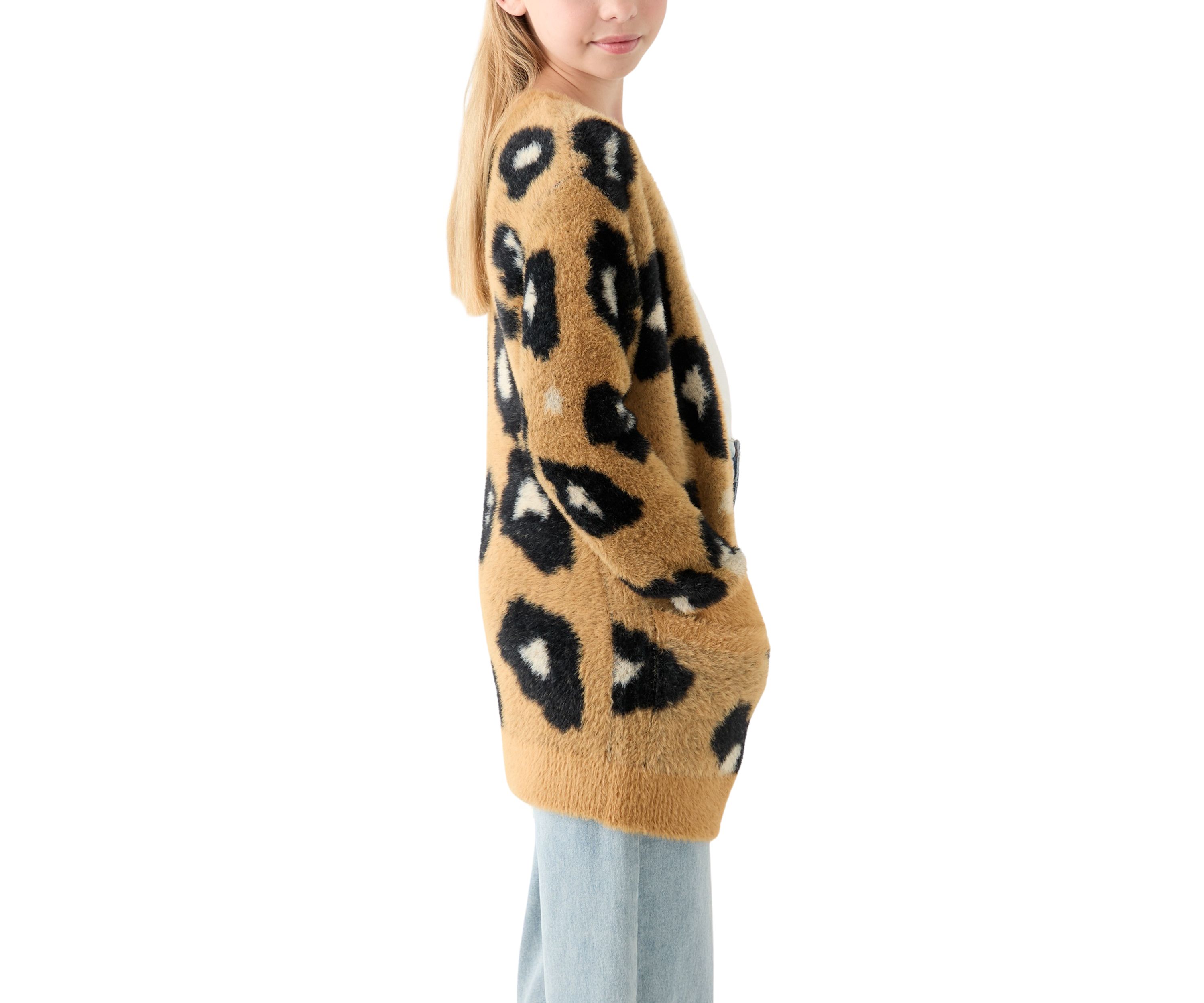 Girls 7-16 Animal Print Long Cardigan