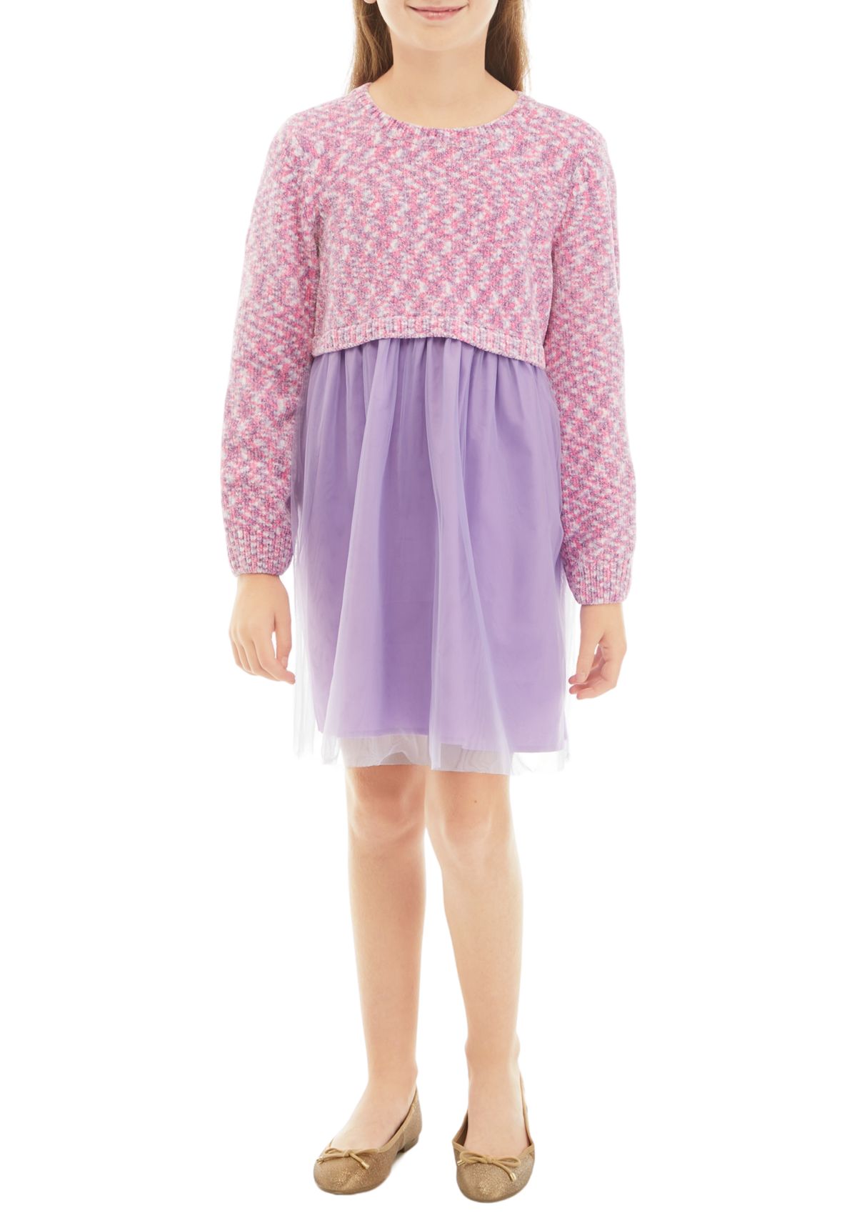 Girls 7-16 2Fer Sweater Dress with Tulle Skirt