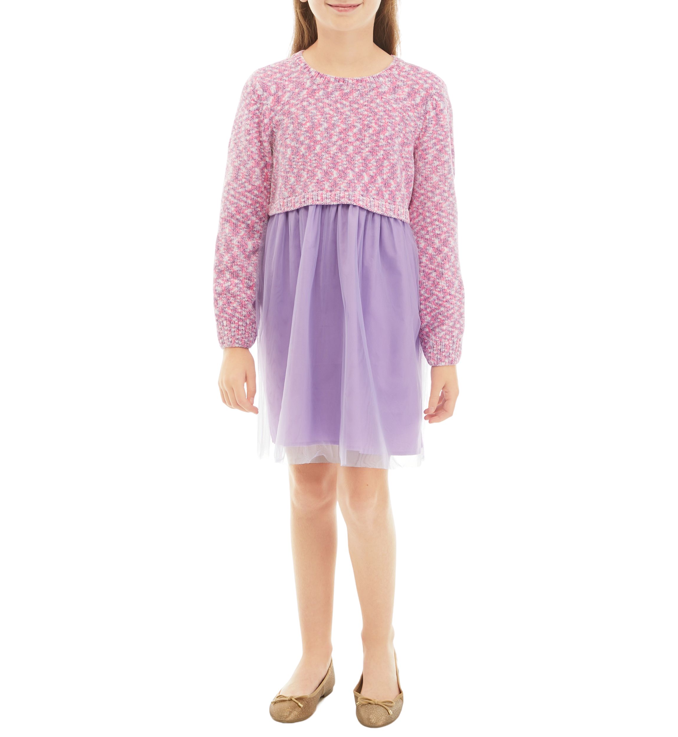 Girls 7-16 2Fer Sweater Dress with Tulle Skirt