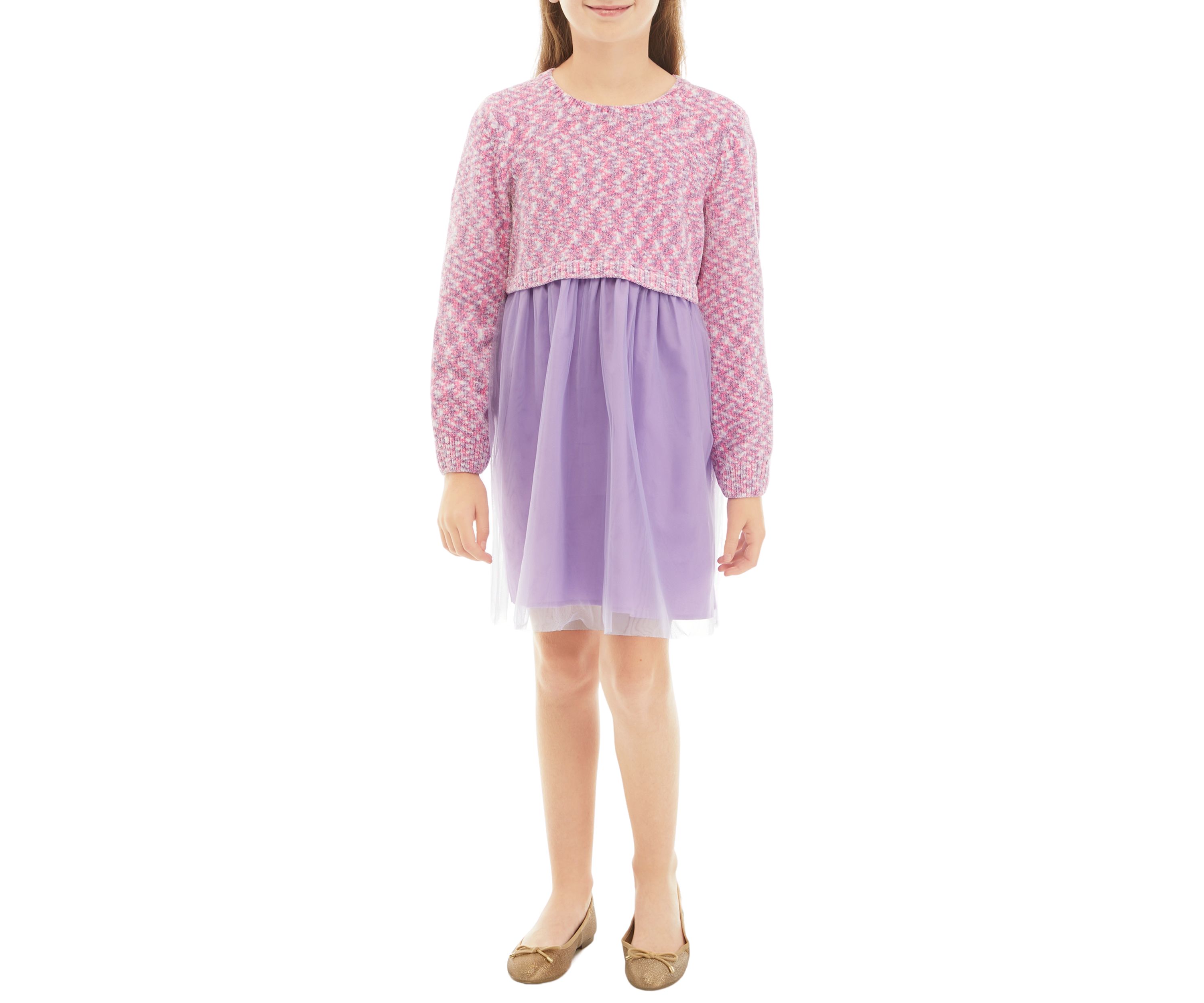 Girls 7-16 2Fer Sweater Dress with Tulle Skirt
