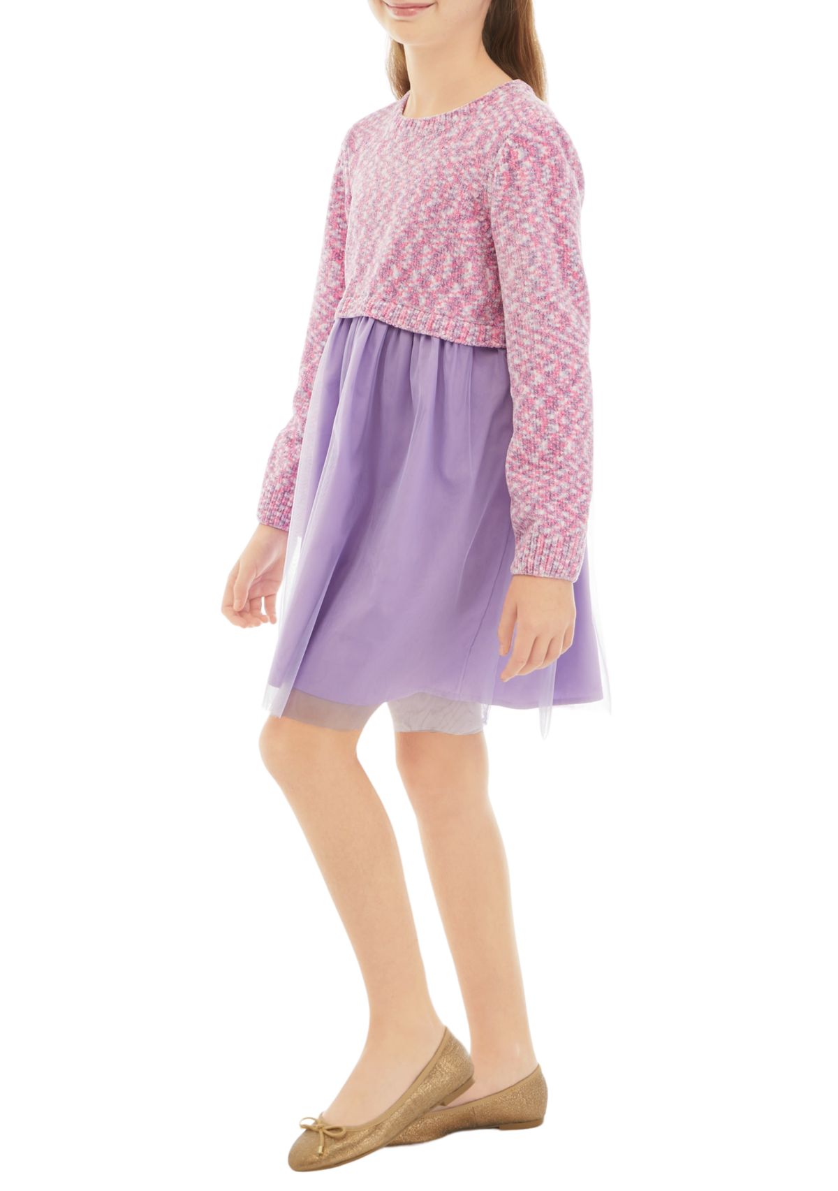 Girls 7-16 2Fer Sweater Dress with Tulle Skirt