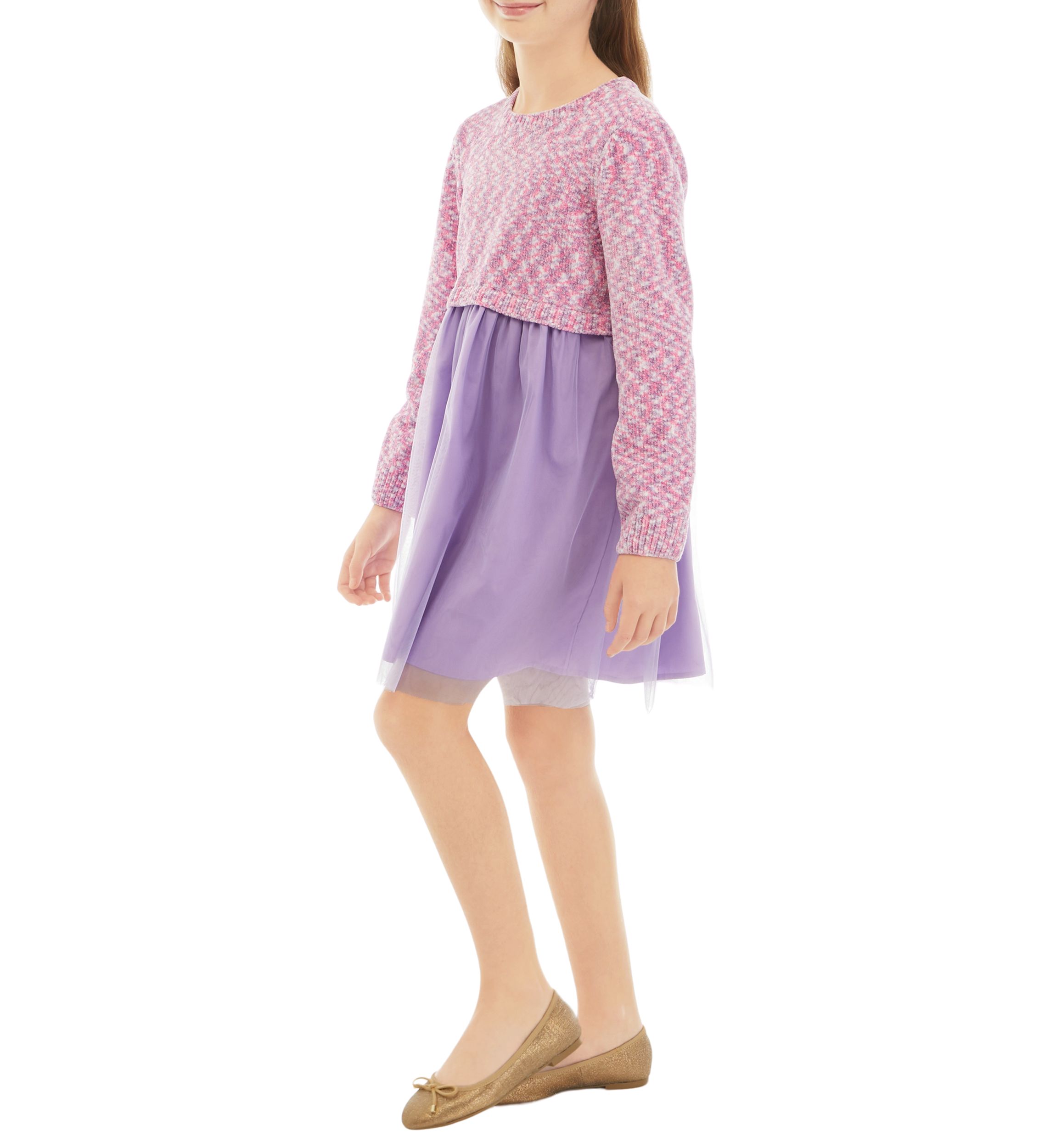 Girls 7-16 2Fer Sweater Dress with Tulle Skirt