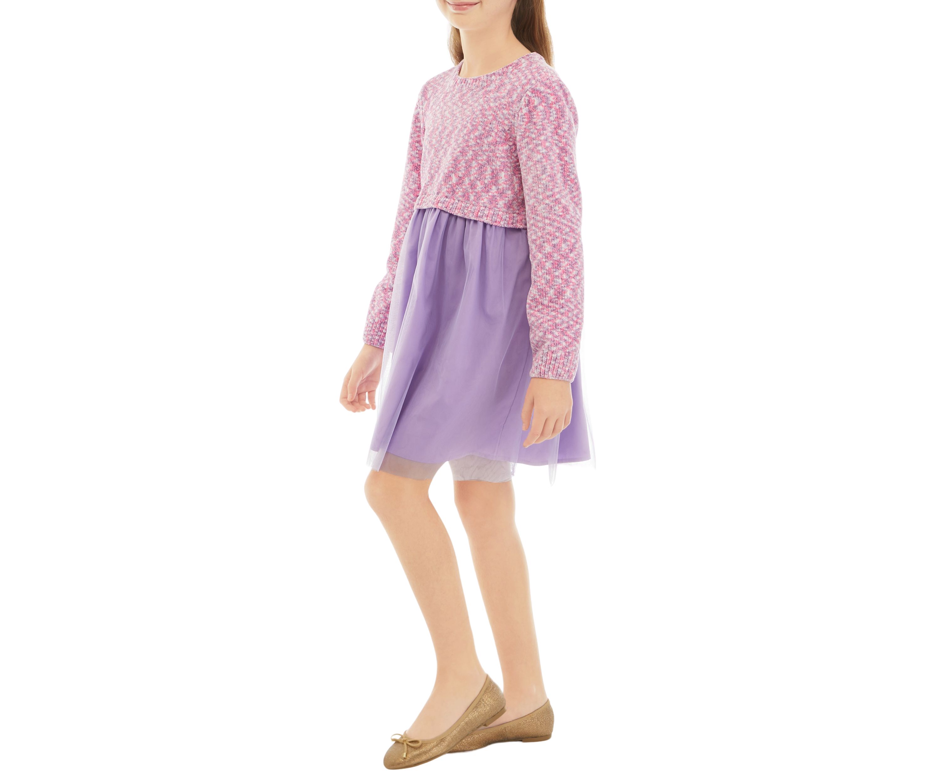 Girls 7-16 2Fer Sweater Dress with Tulle Skirt