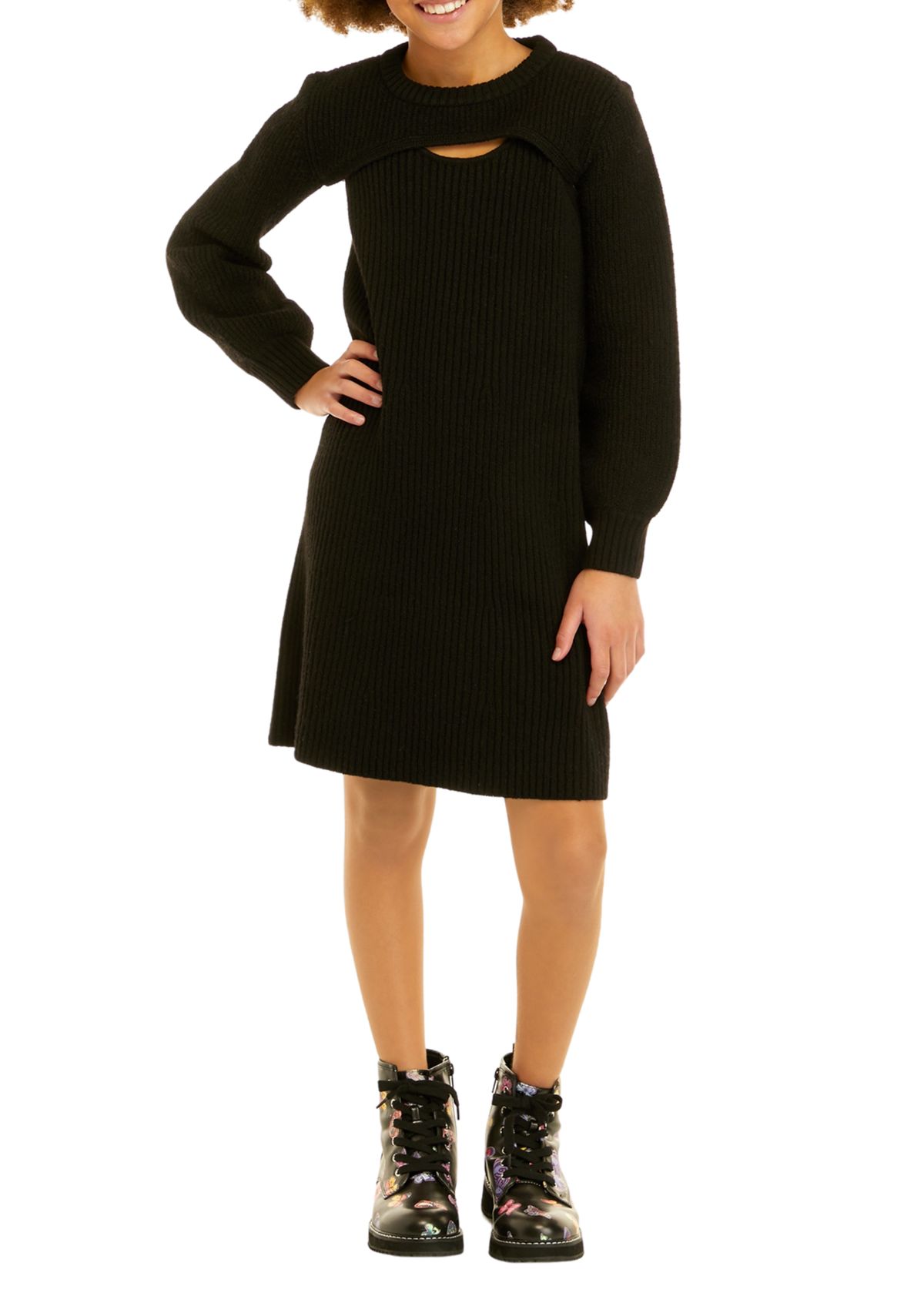 Girls 7-16 Long Sleeve Cut Out Sweater Dress