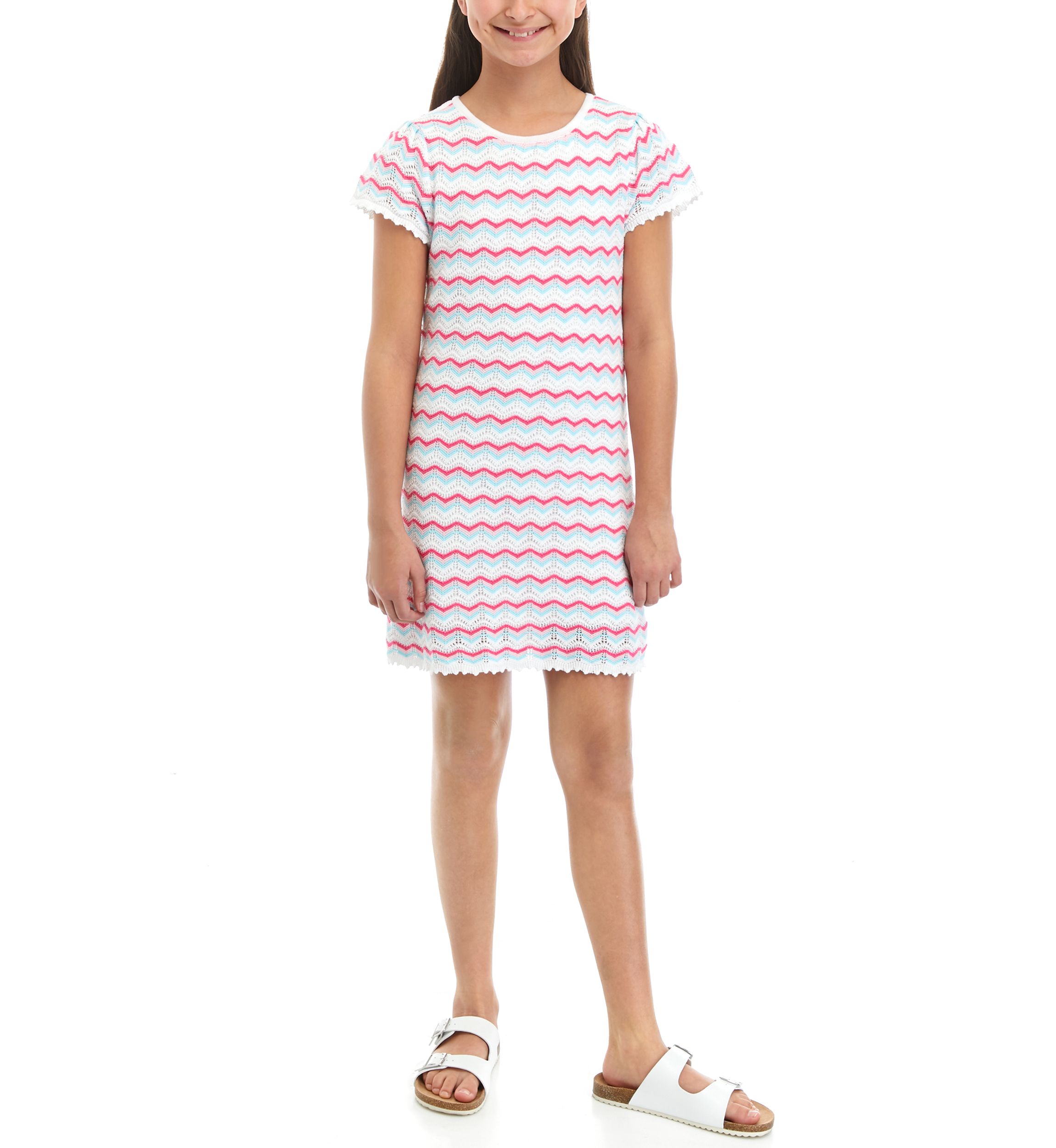 Girls 7-16 Short Sleeve Crochet Dress