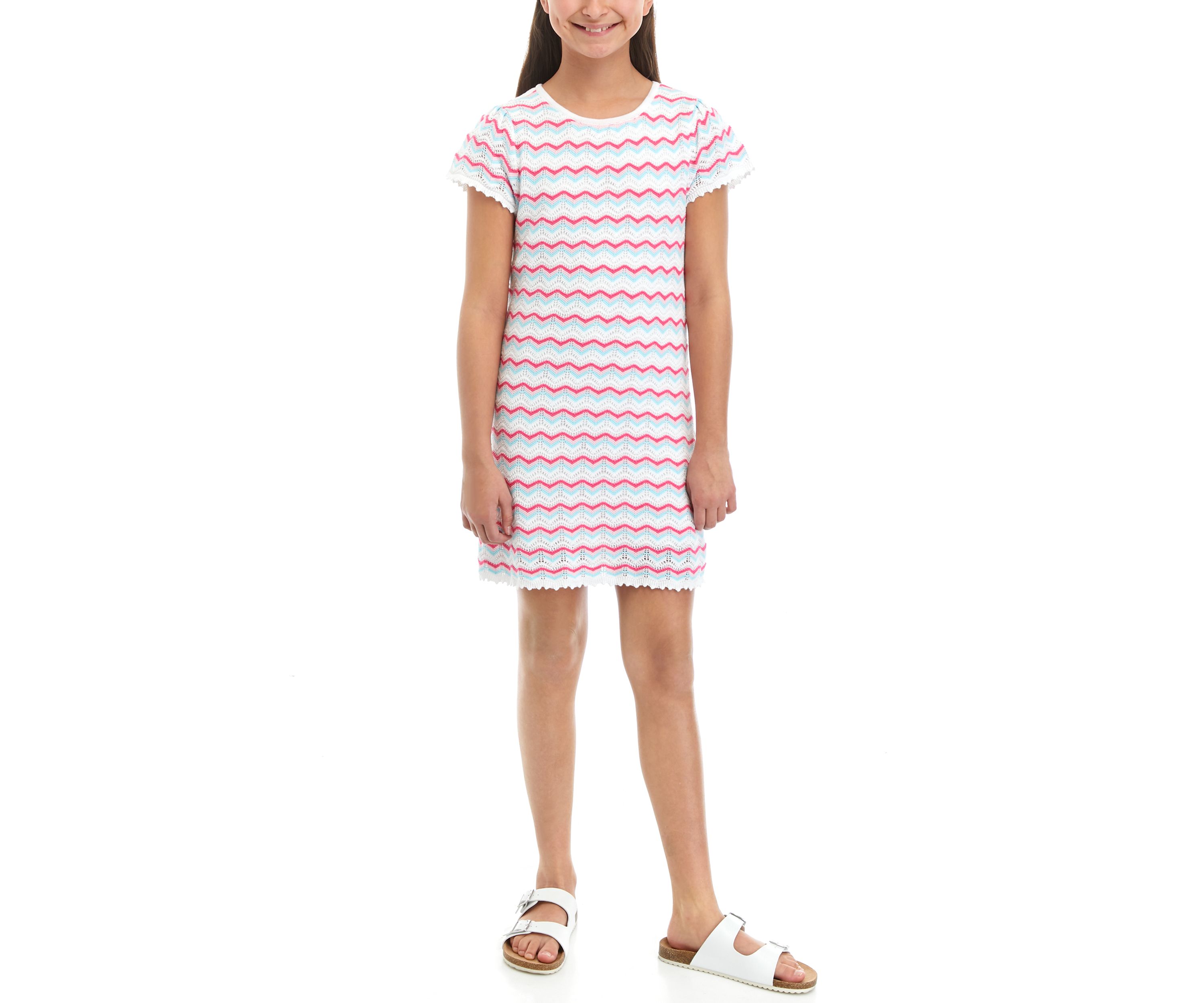 Girls 7-16 Short Sleeve Crochet Dress