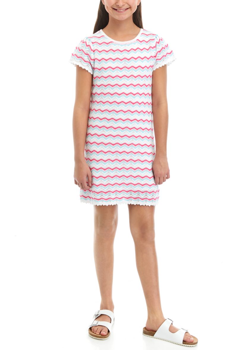 Girls 7-16 Short Sleeve Crochet Dress
