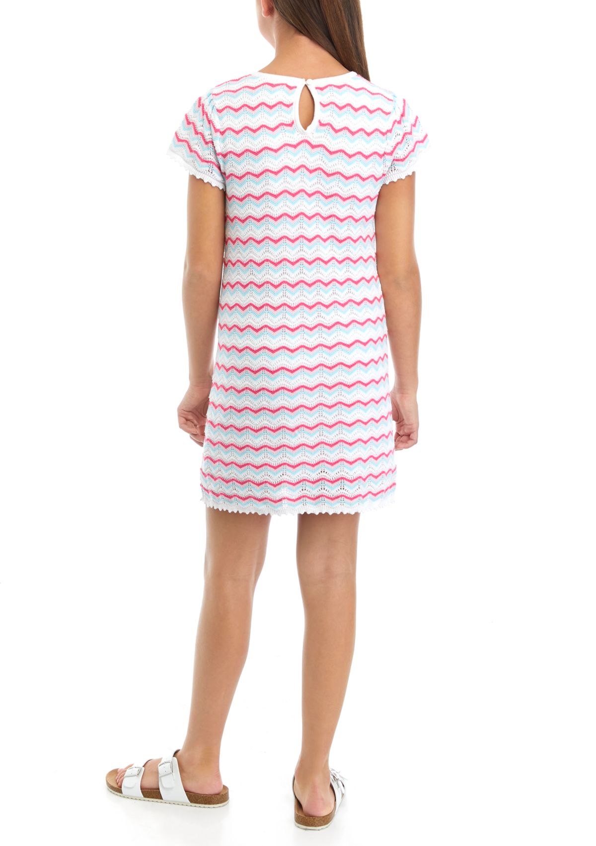 Girls 7-16 Short Sleeve Crochet Dress