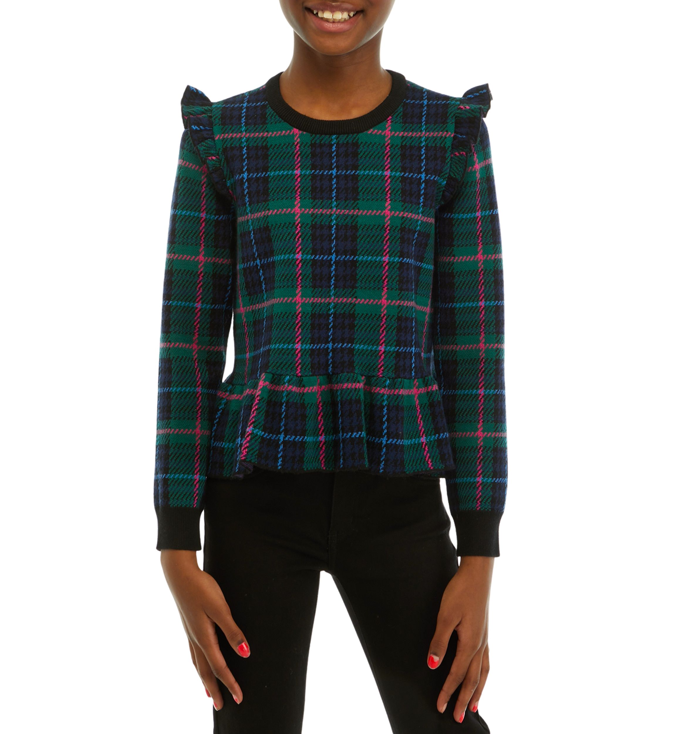 Girls 7-16 Plaid Peplum Hem Sweater