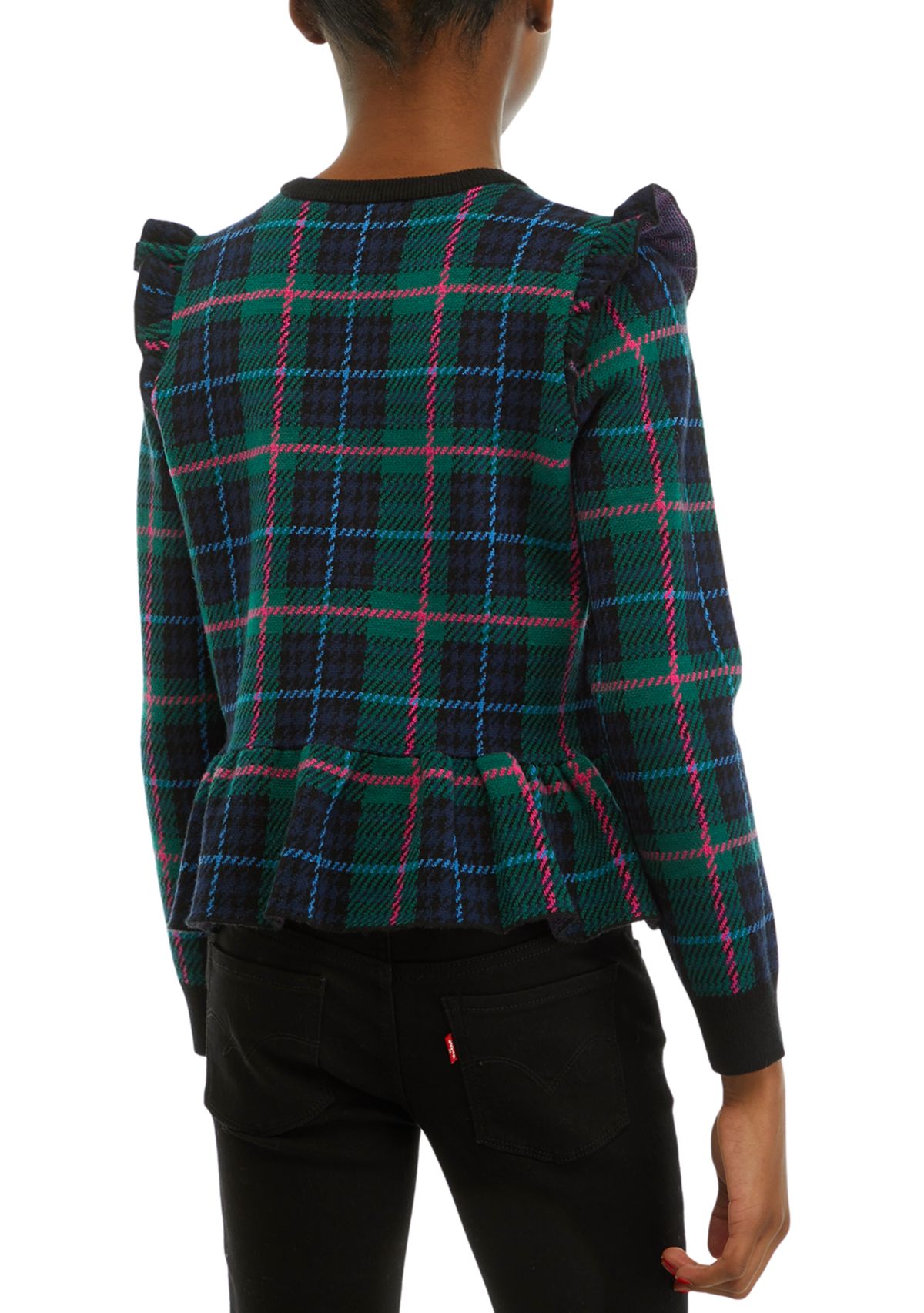 Girls 7-16 Plaid Peplum Hem Sweater