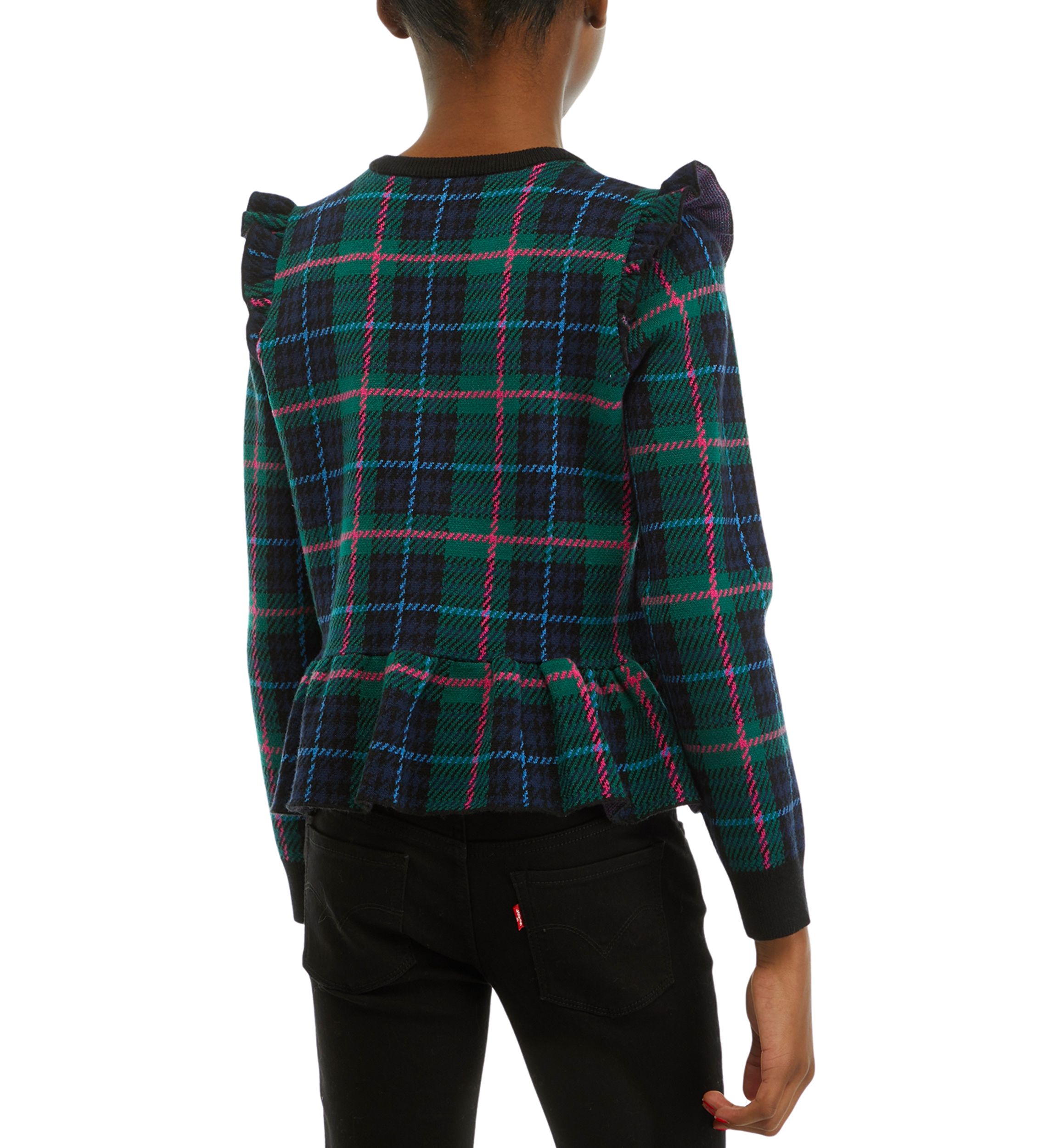 Girls 7-16 Plaid Peplum Hem Sweater