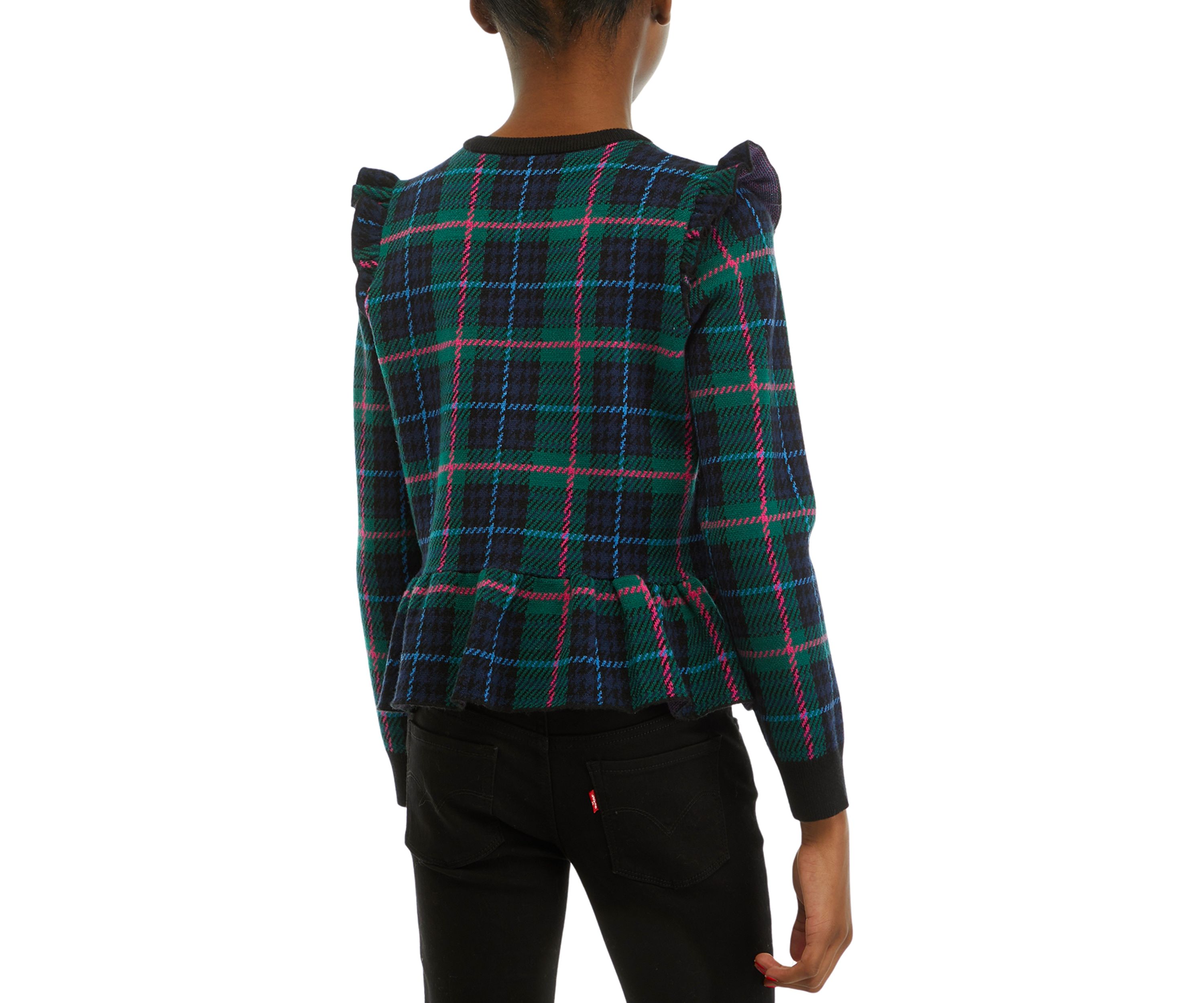 Girls 7-16 Plaid Peplum Hem Sweater