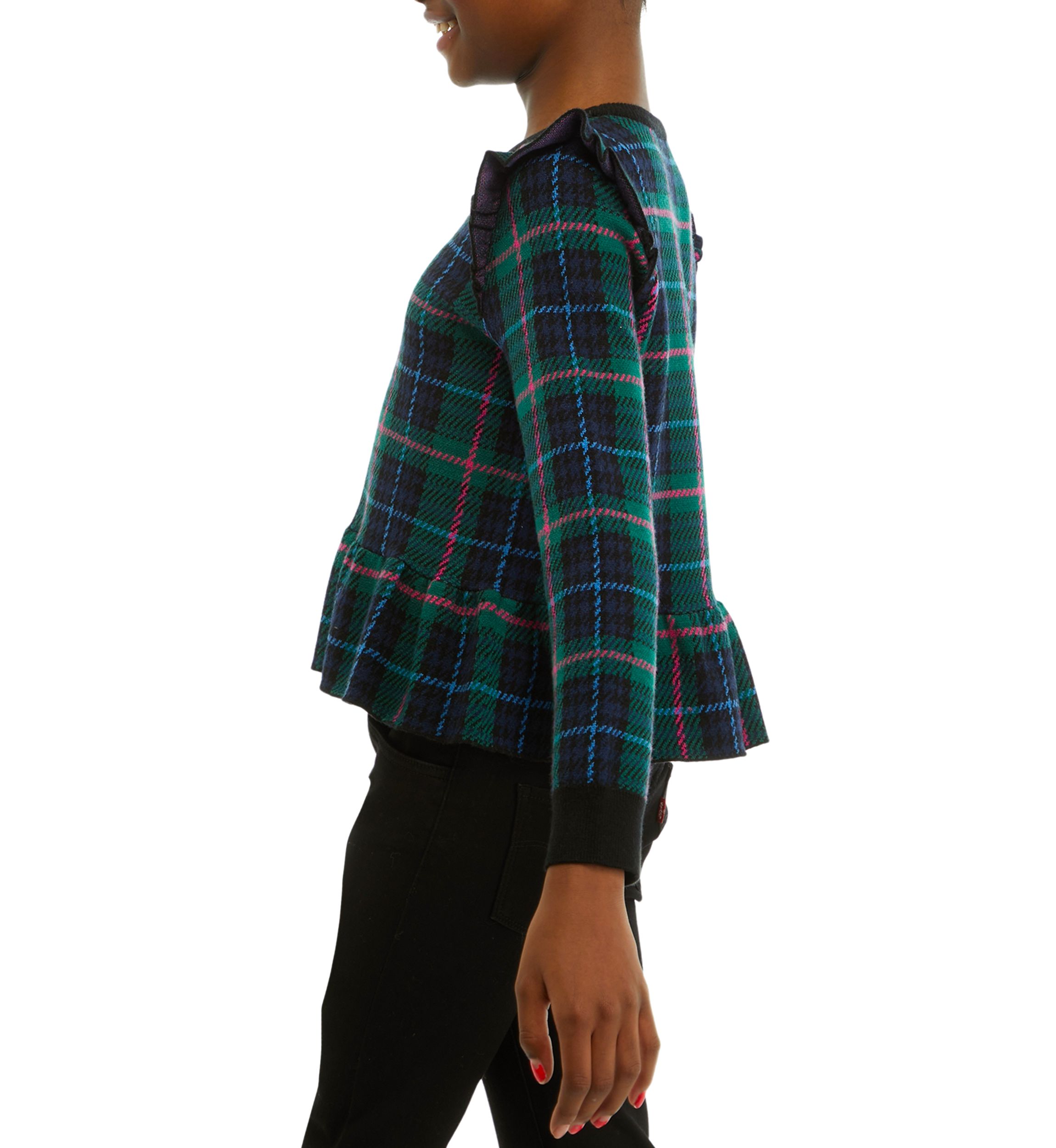 Girls 7-16 Plaid Peplum Hem Sweater