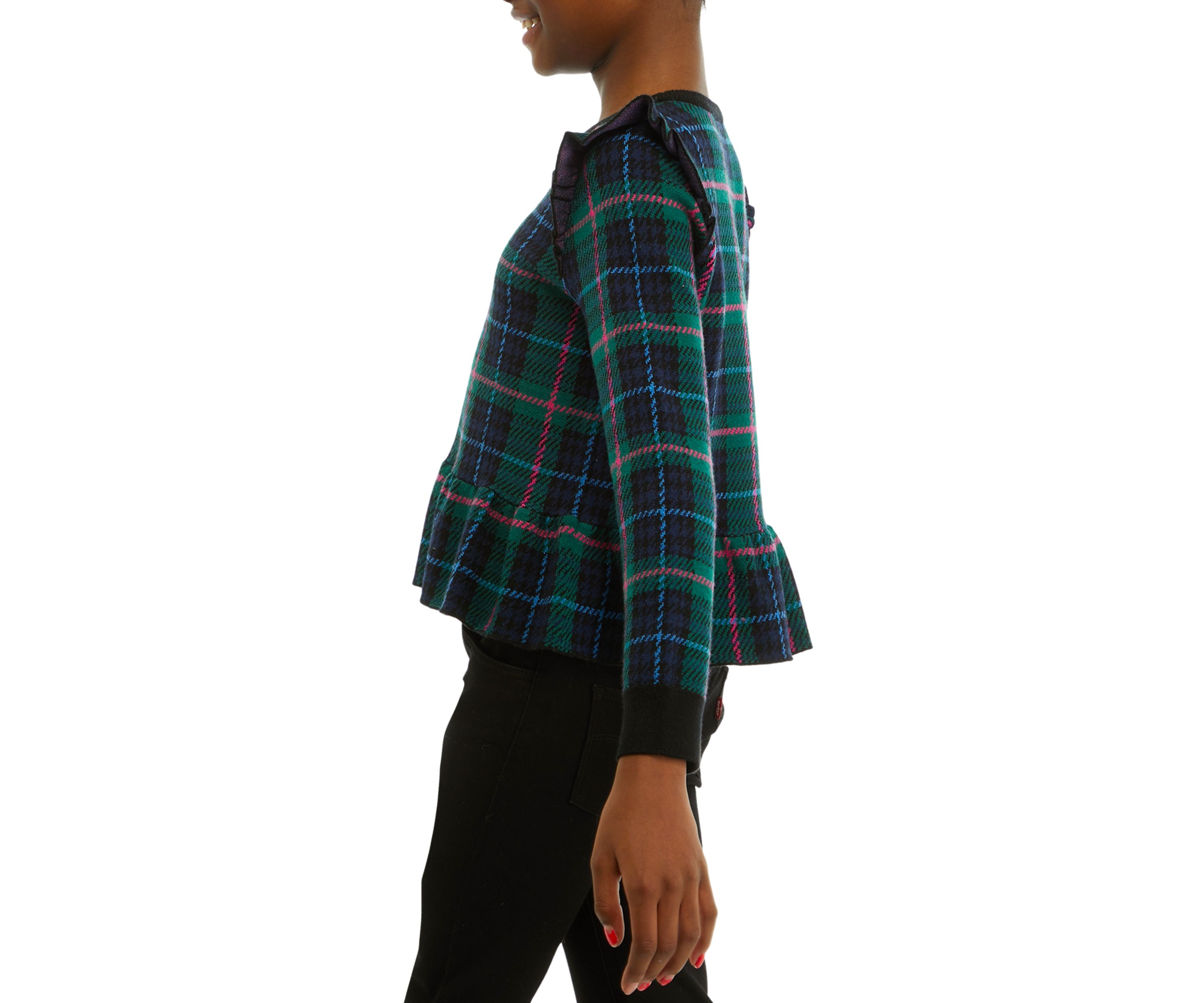 Girls 7-16 Plaid Peplum Hem Sweater