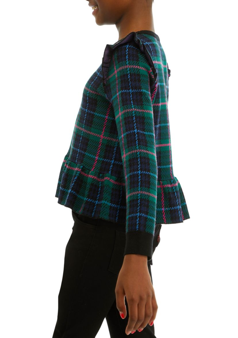 Girls 7-16 Plaid Peplum Hem Sweater