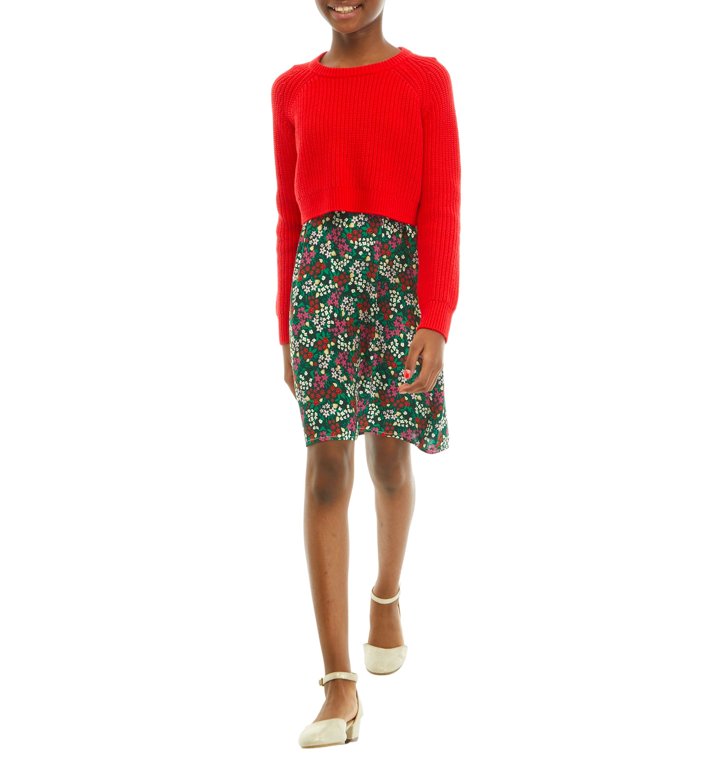 Girls 7-16 2Fer Woven Sweater Dress