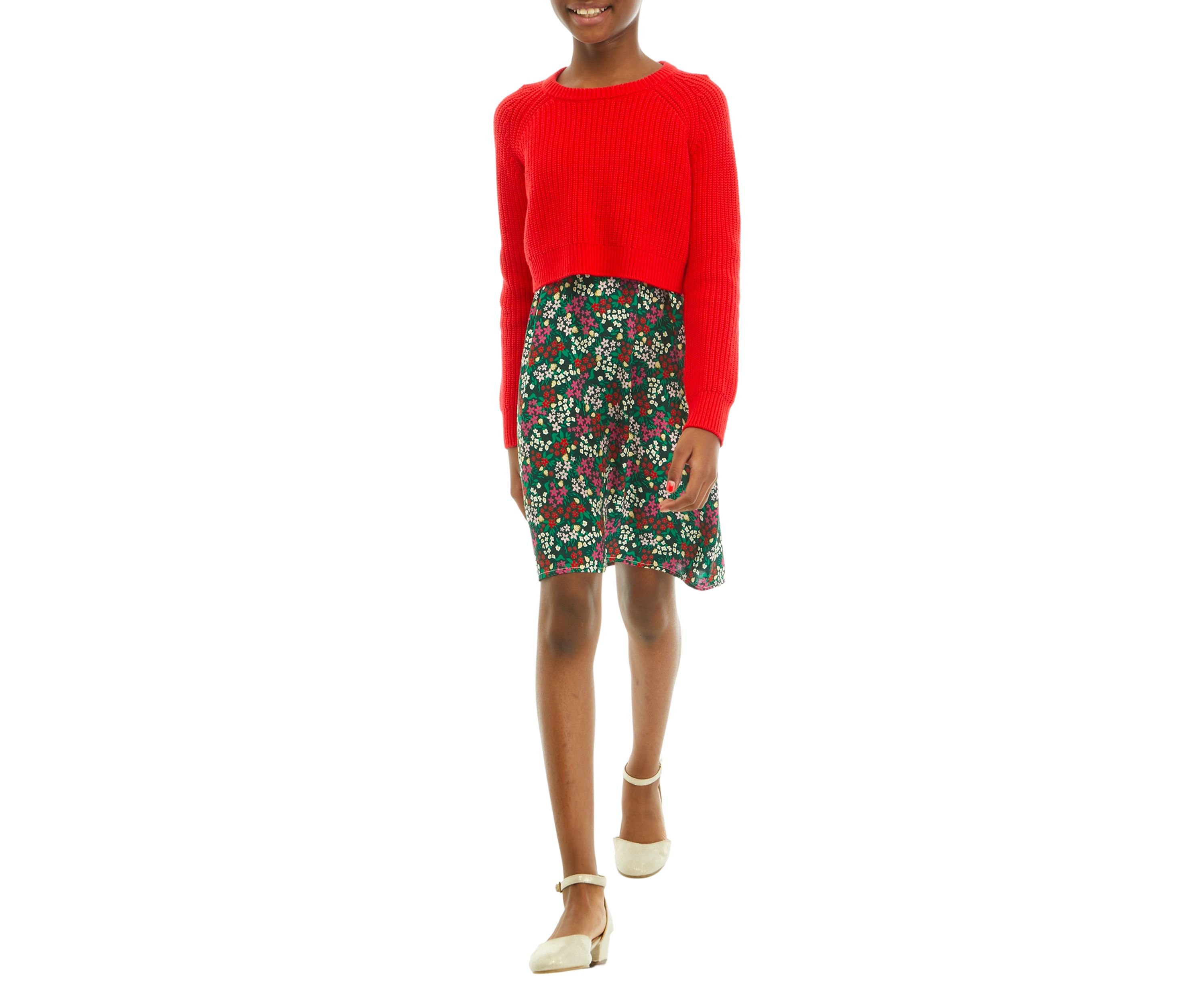 Girls 7-16 2Fer Woven Sweater Dress