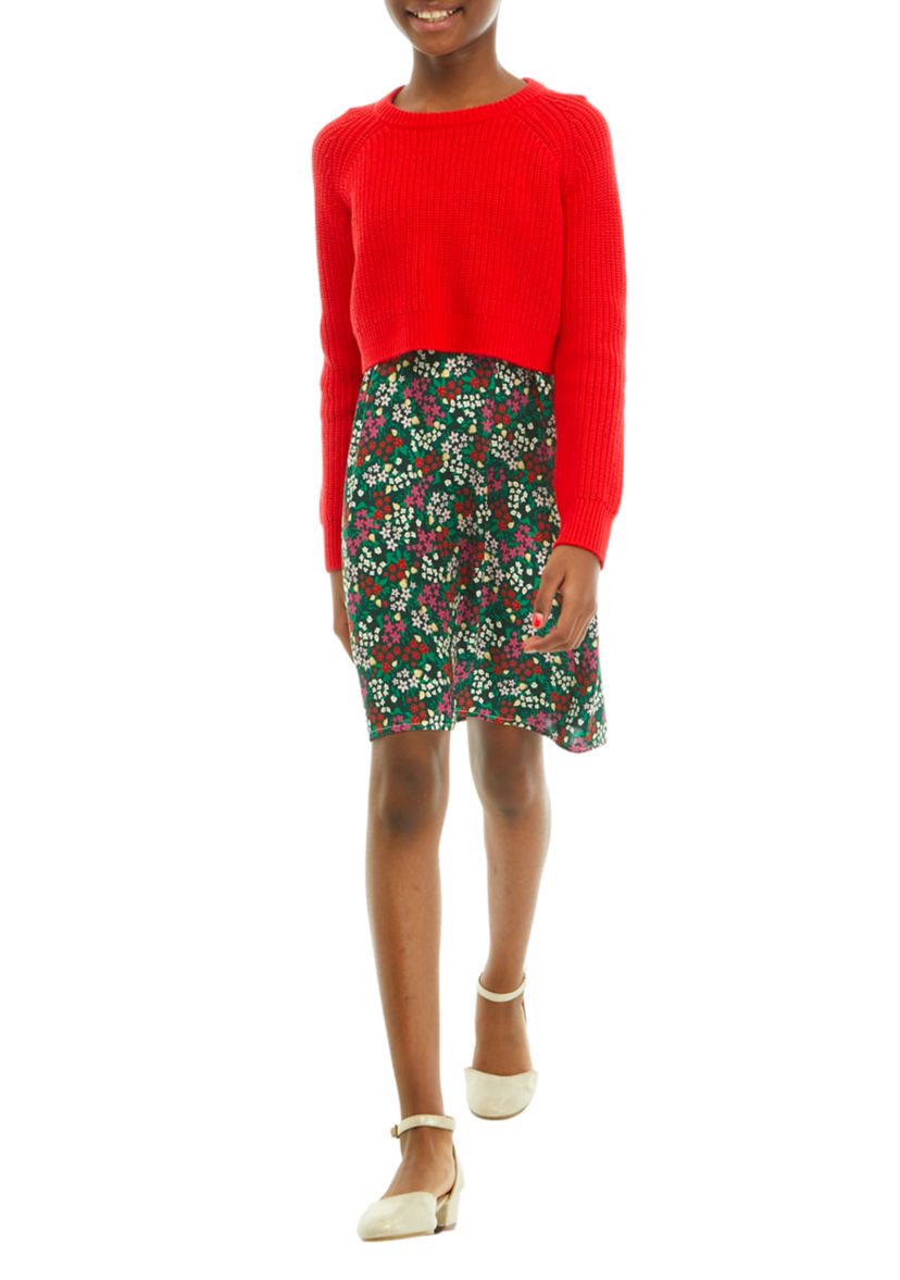 Girls 7-16 2Fer Woven Sweater Dress