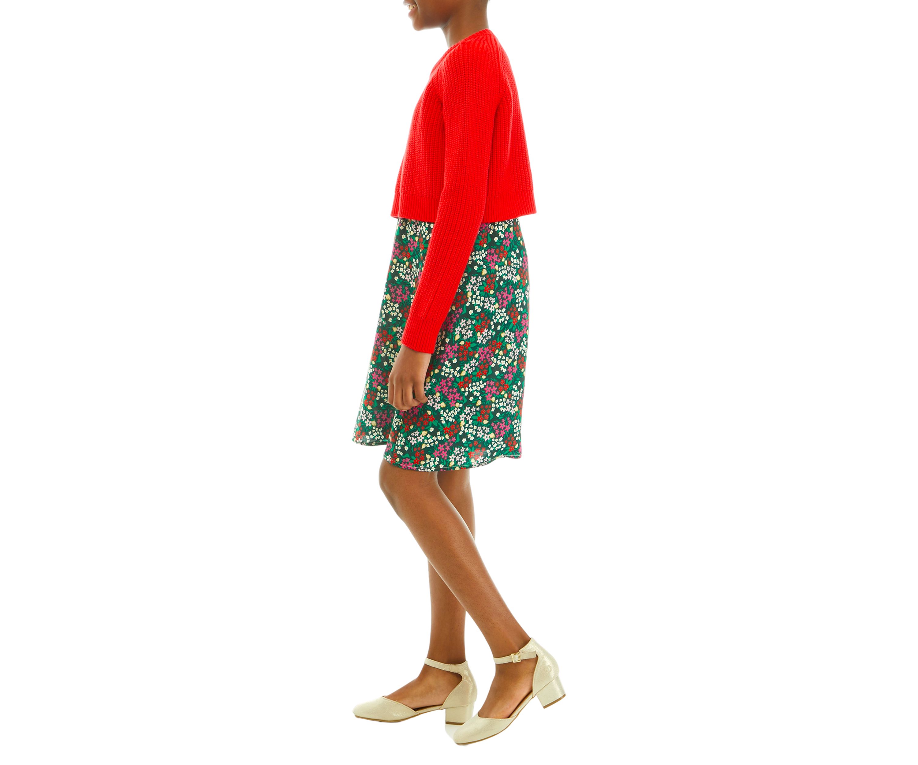Girls 7-16 2Fer Woven Sweater Dress