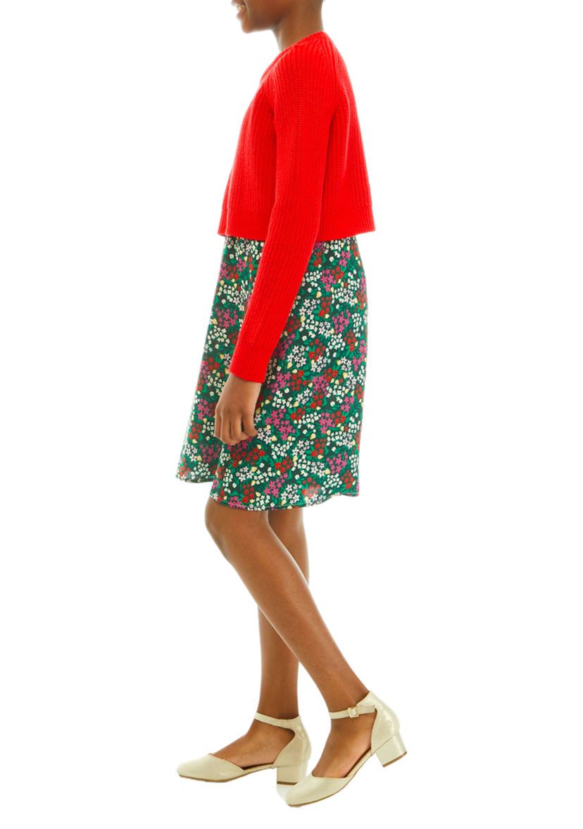 Girls 7-16 2Fer Woven Sweater Dress