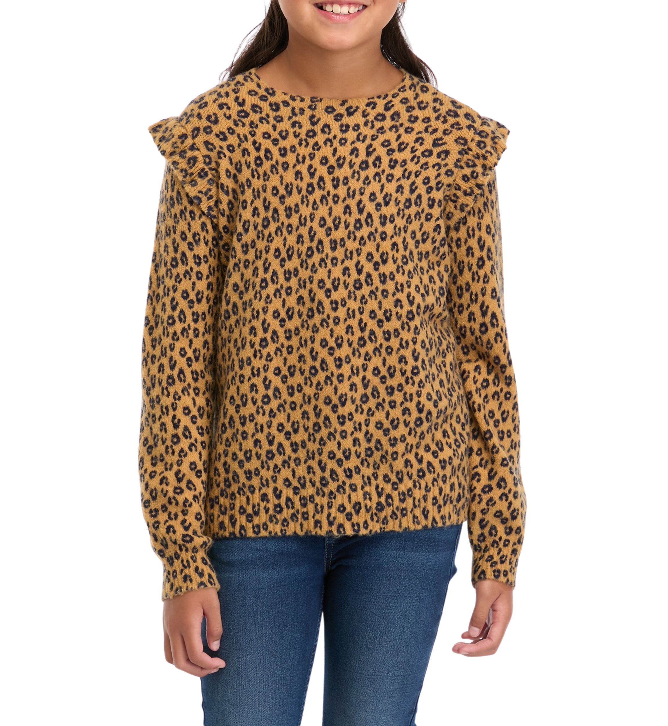 Girls 7-16 Printed Ruffle Sweater