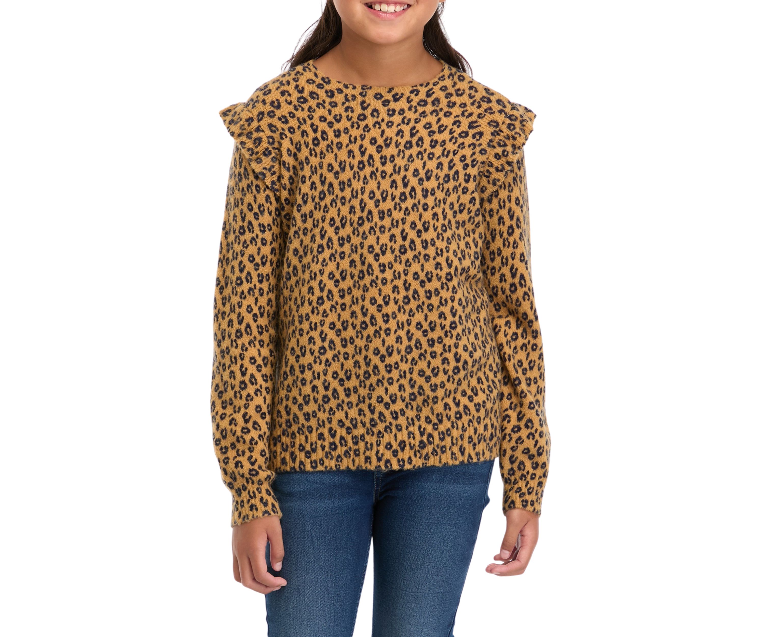 Girls 7-16 Printed Ruffle Sweater
