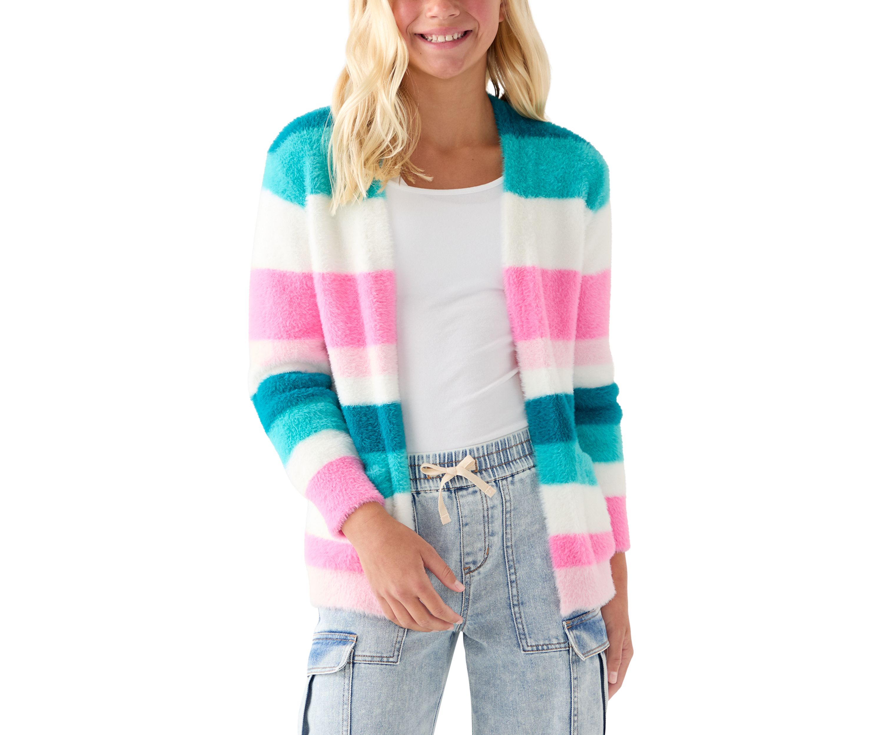 Girls 7-16 Stripped Combo Long Sleeve Cardigan