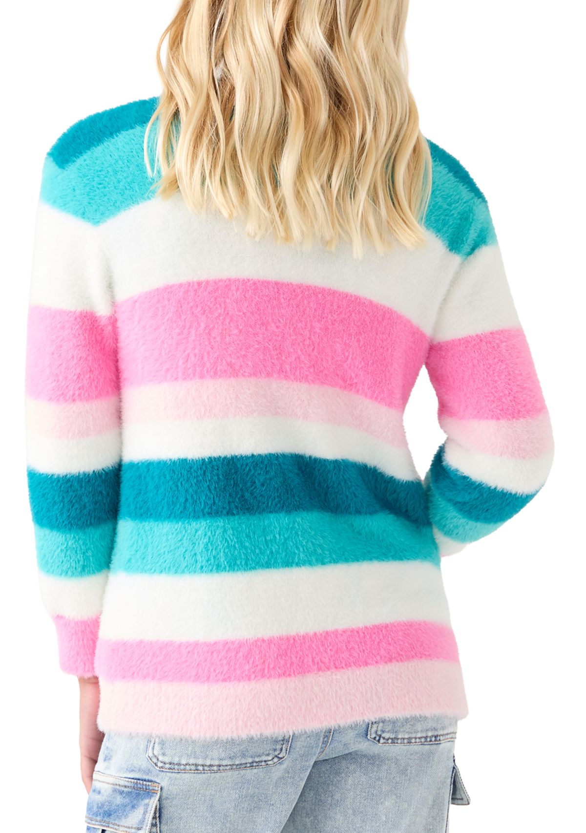 Girls 7-16 Stripped Combo Long Sleeve Cardigan