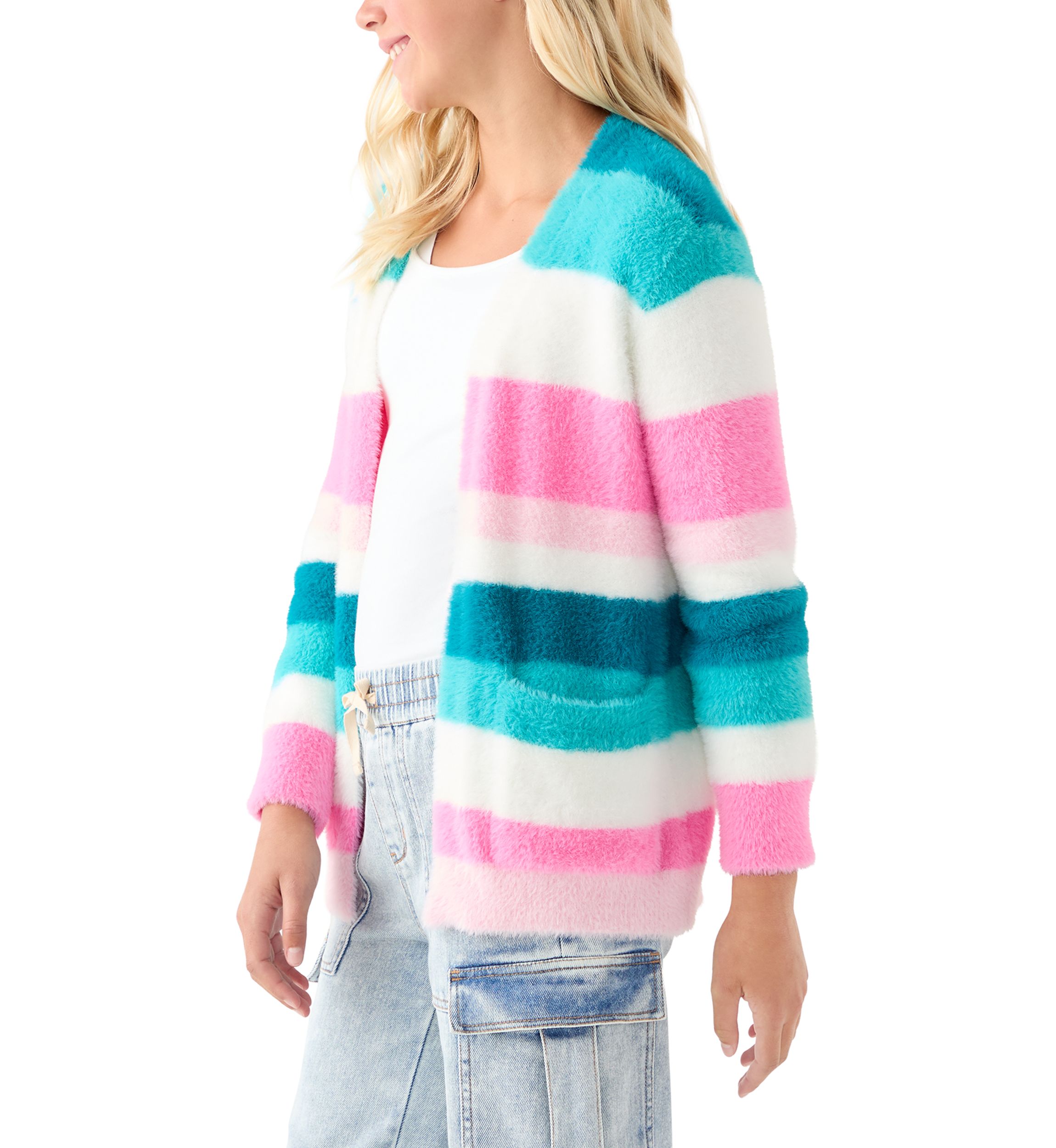 Girls 7-16 Stripped Combo Long Sleeve Cardigan