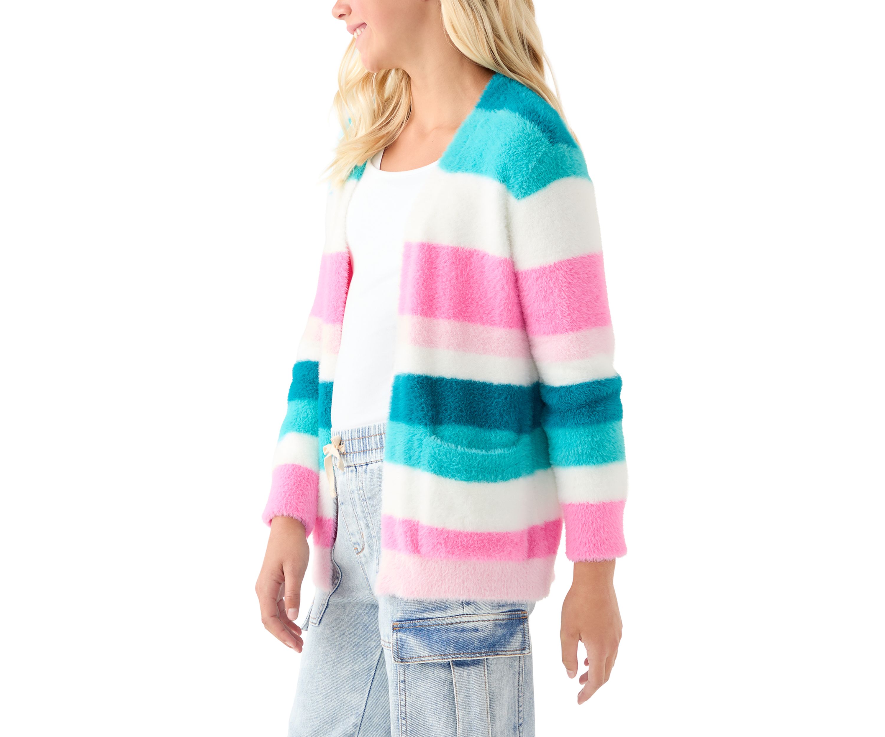 Girls 7-16 Stripped Combo Long Sleeve Cardigan