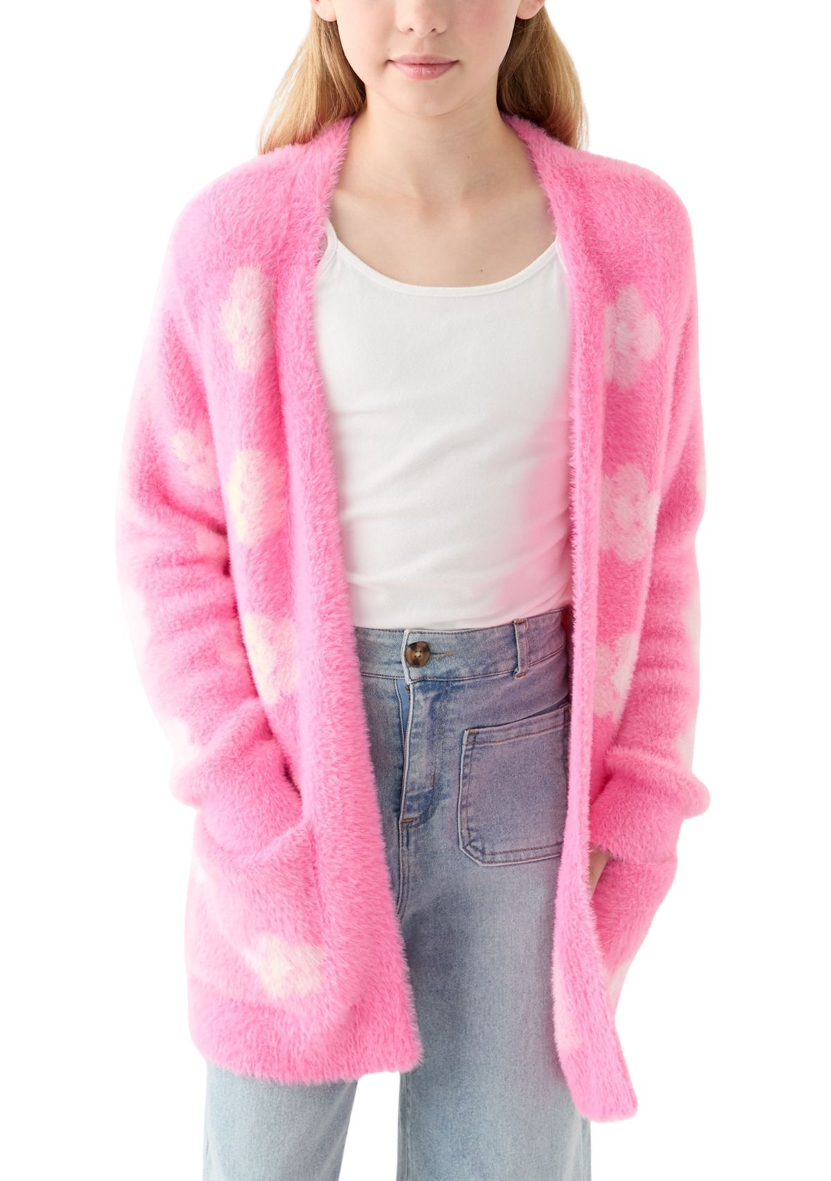 Girls 7-16 Pink Floral Long Cardigan
