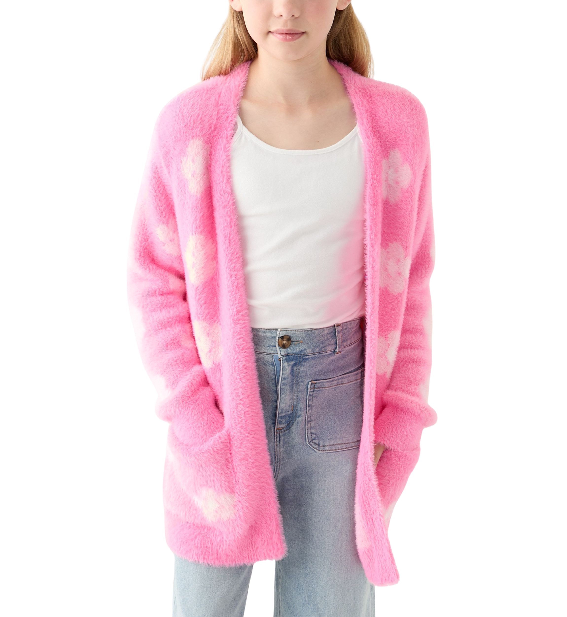 Girls 7-16 Pink Floral Long Cardigan