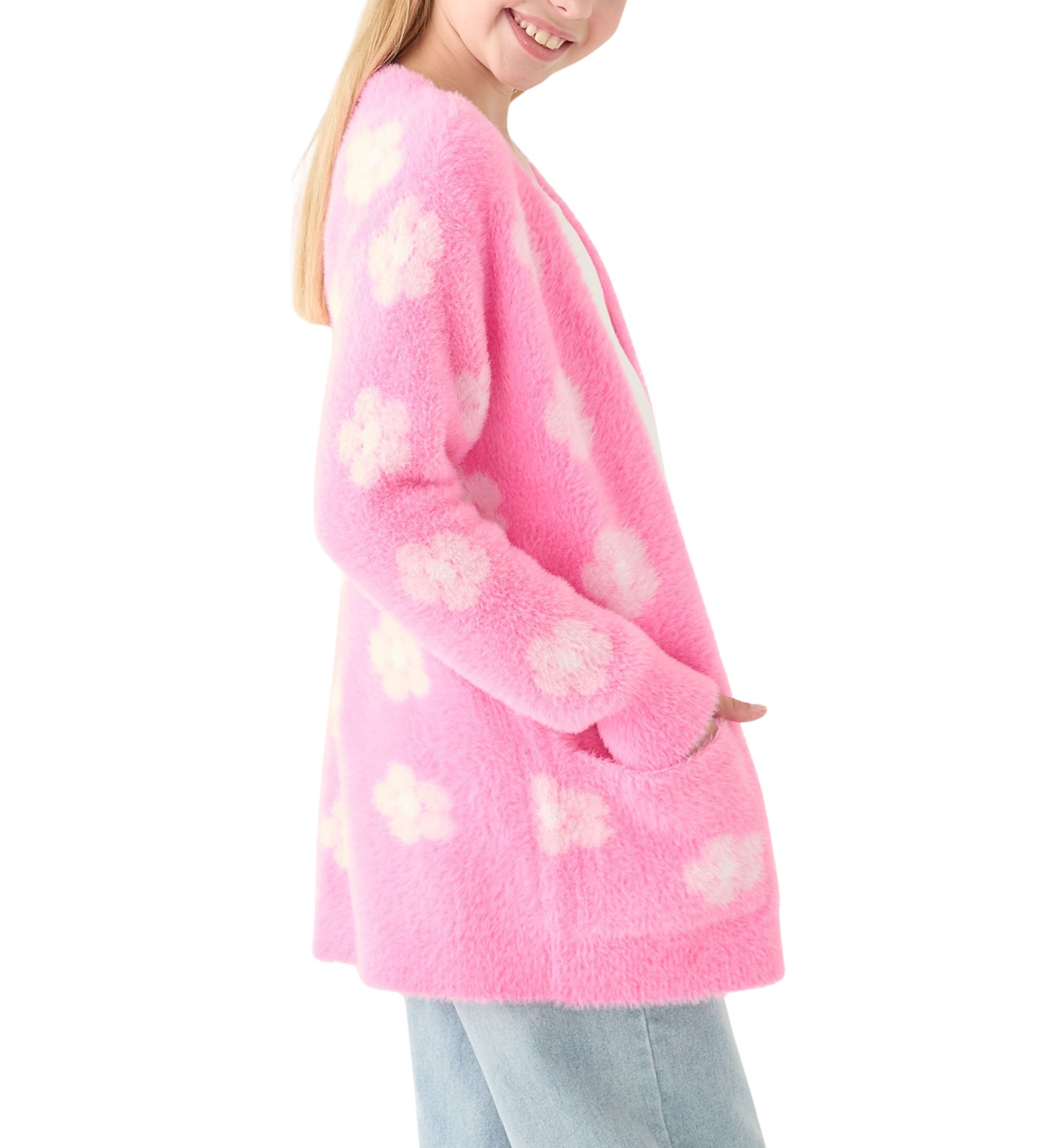 Girls 7-16 Pink Floral Long Cardigan