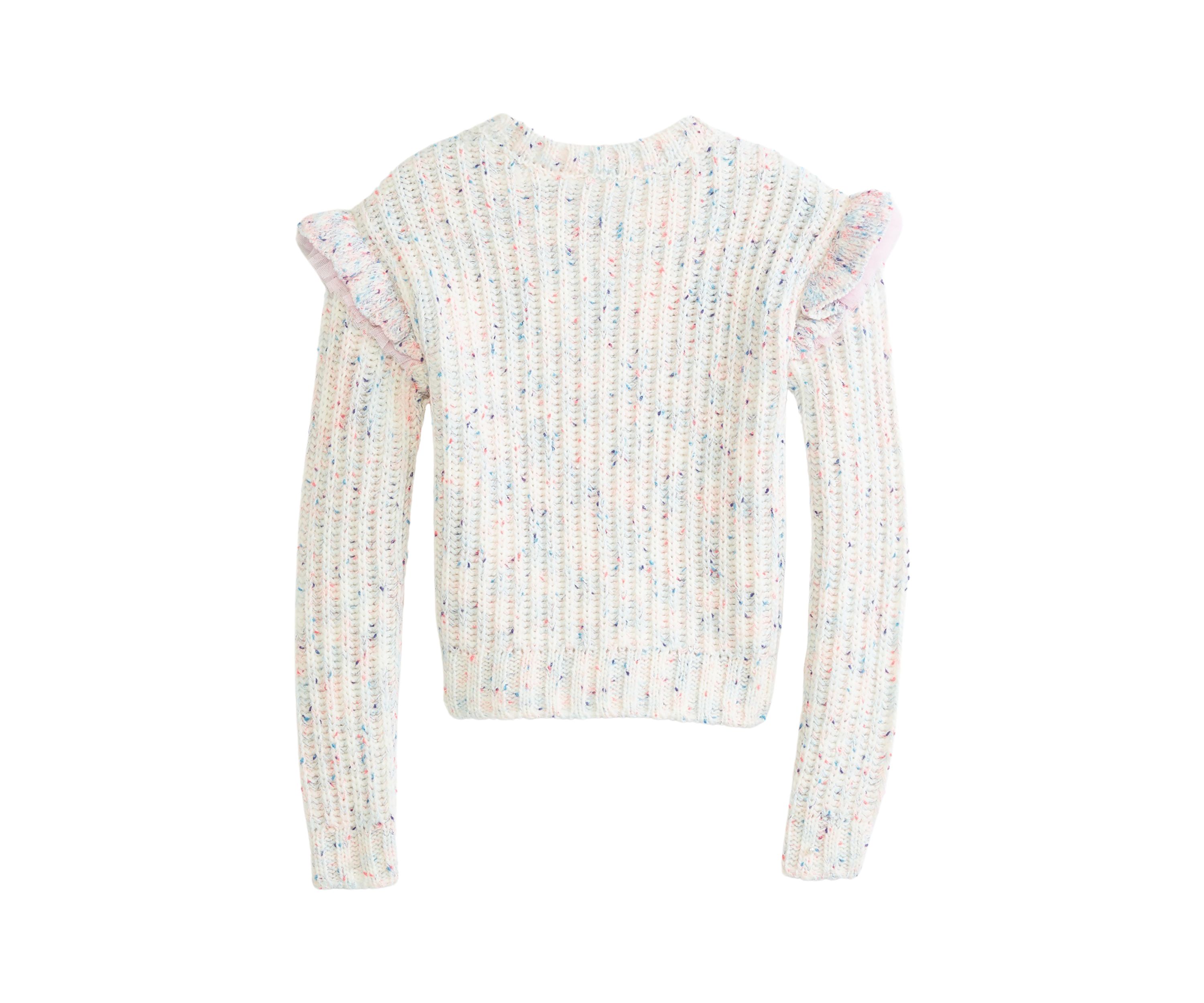 Girls 4-6x Long Sleeve Sweater with Ruffle Shoulders
