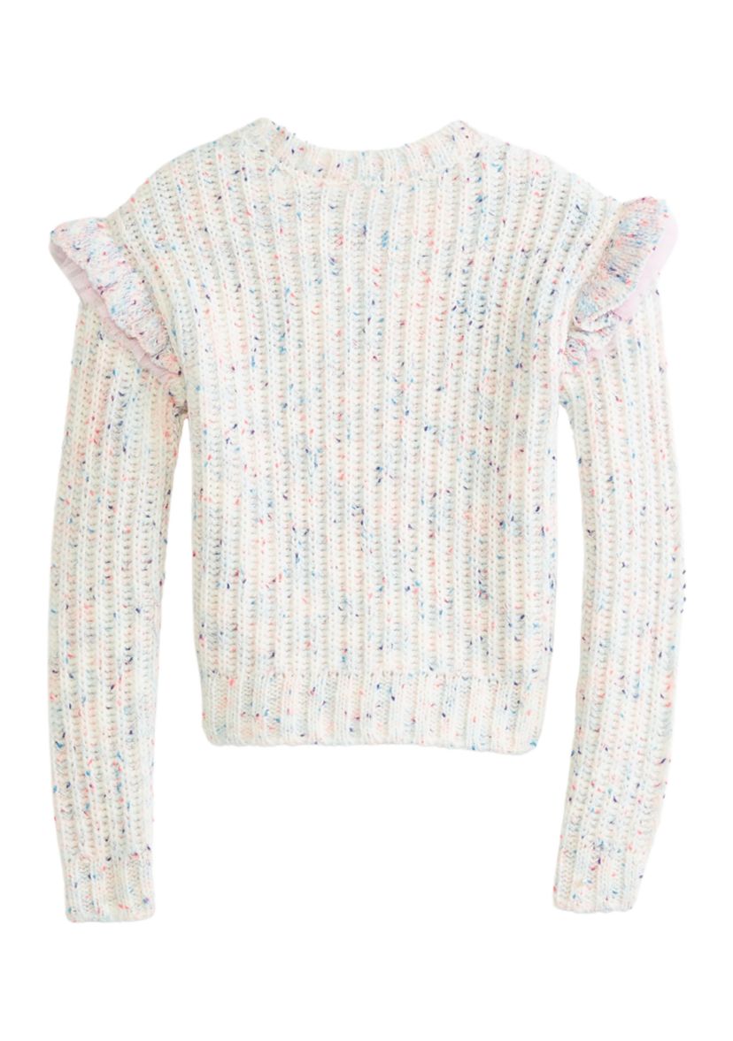 Girls 4-6x Long Sleeve Sweater with Ruffle Shoulders