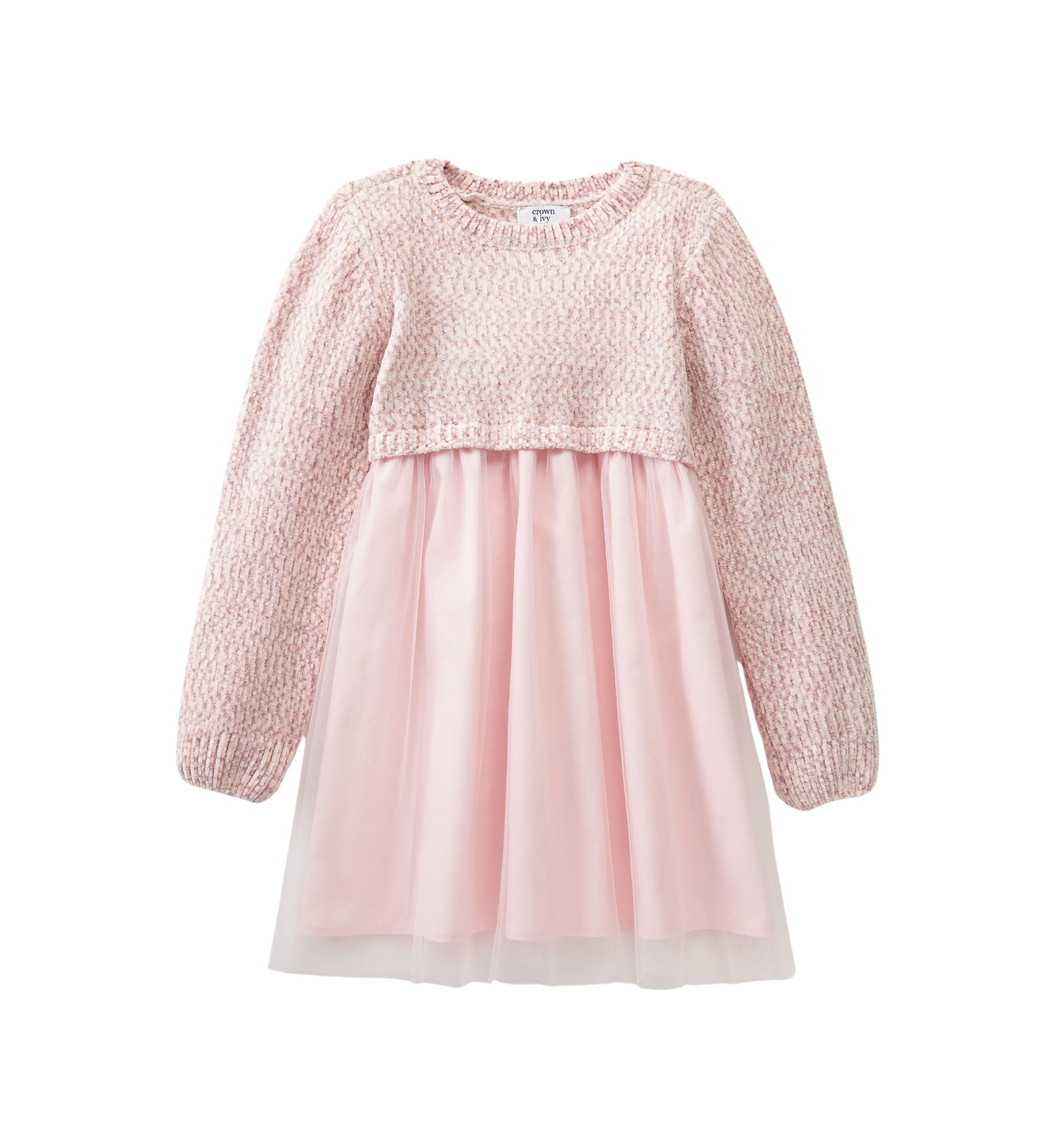 Girls 4-6x Long Sleeve 2Fer Sweater with Tulle Dress