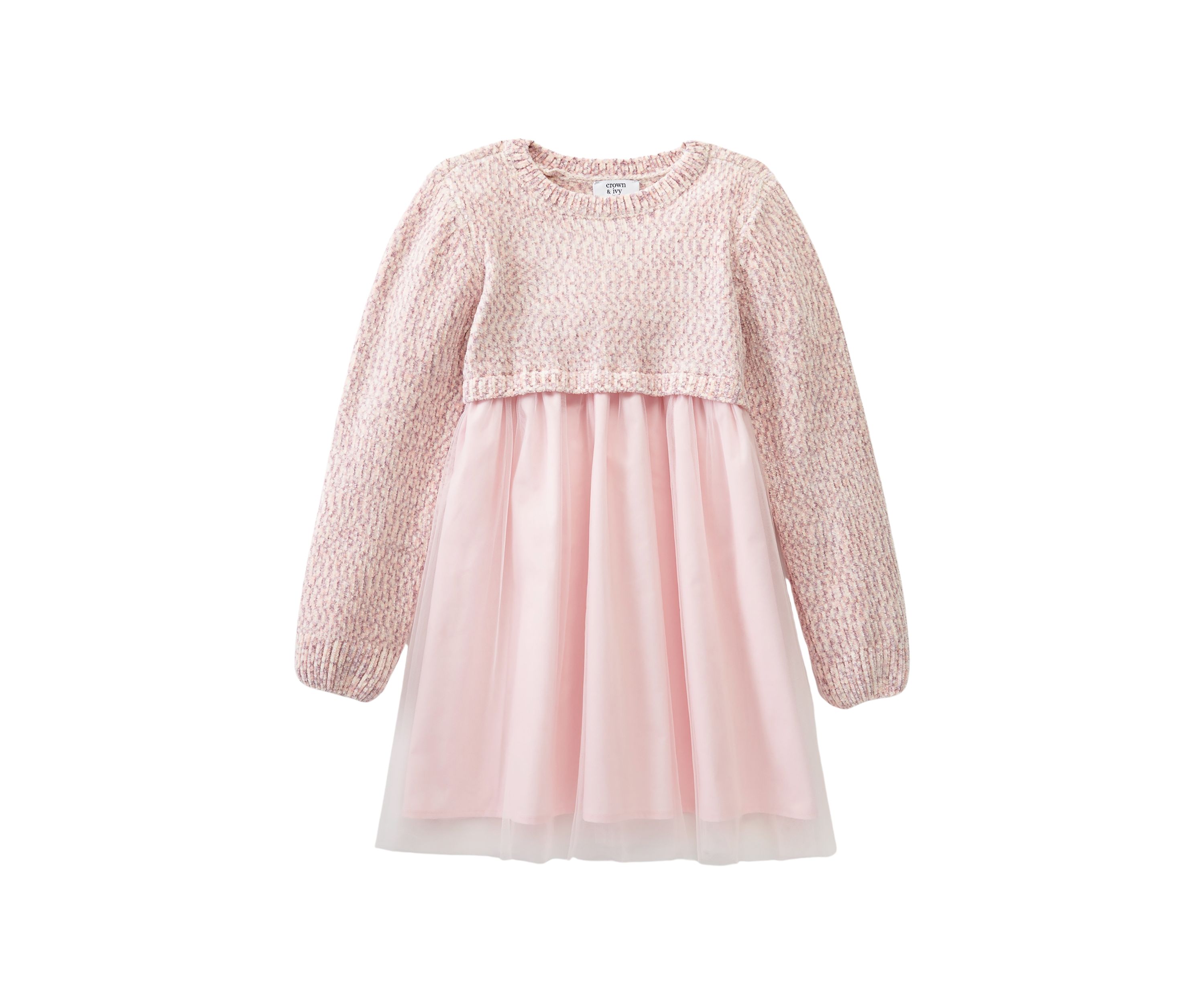 Girls 4-6x Long Sleeve 2Fer Sweater with Tulle Dress