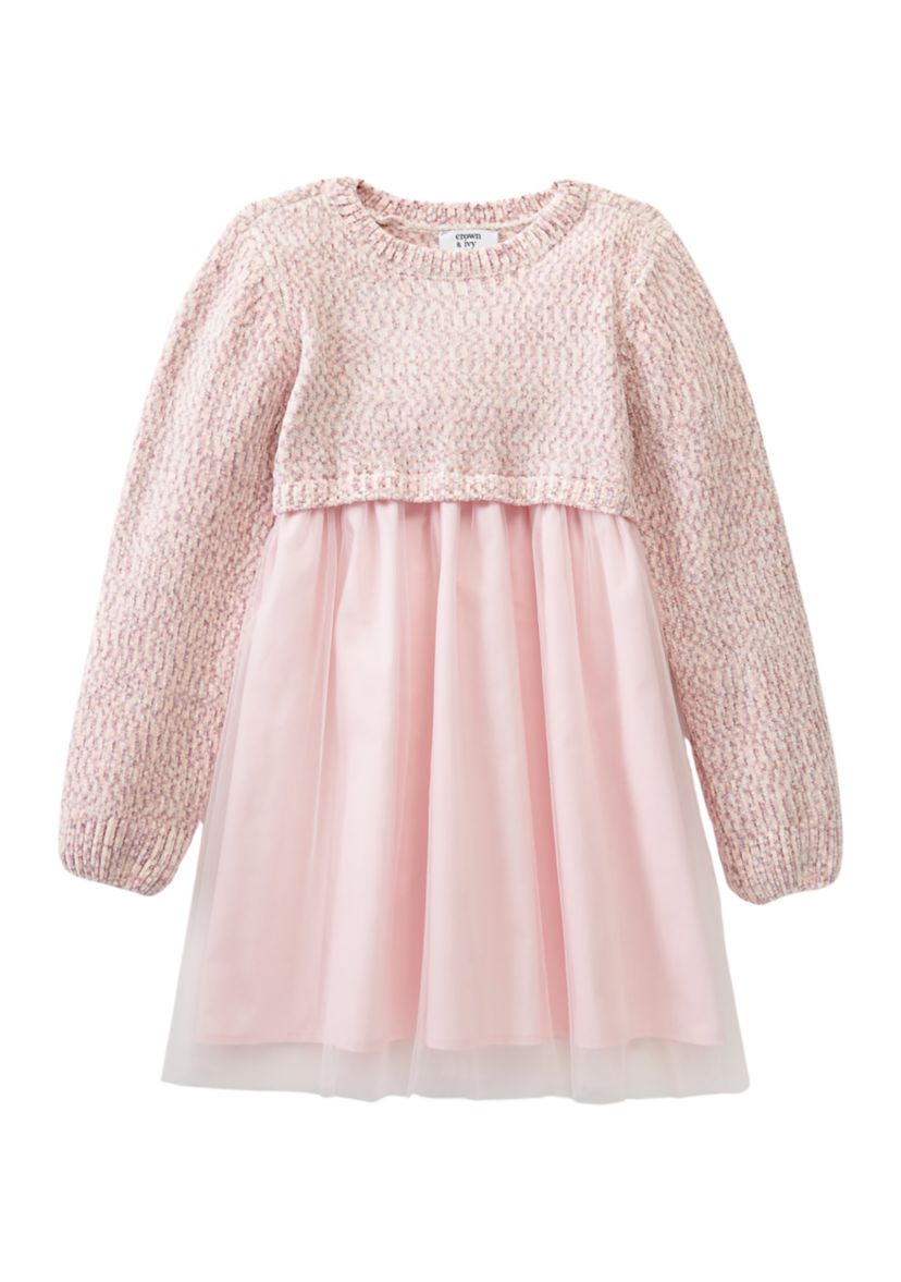 Girls 4-6x Long Sleeve 2Fer Sweater with Tulle Dress