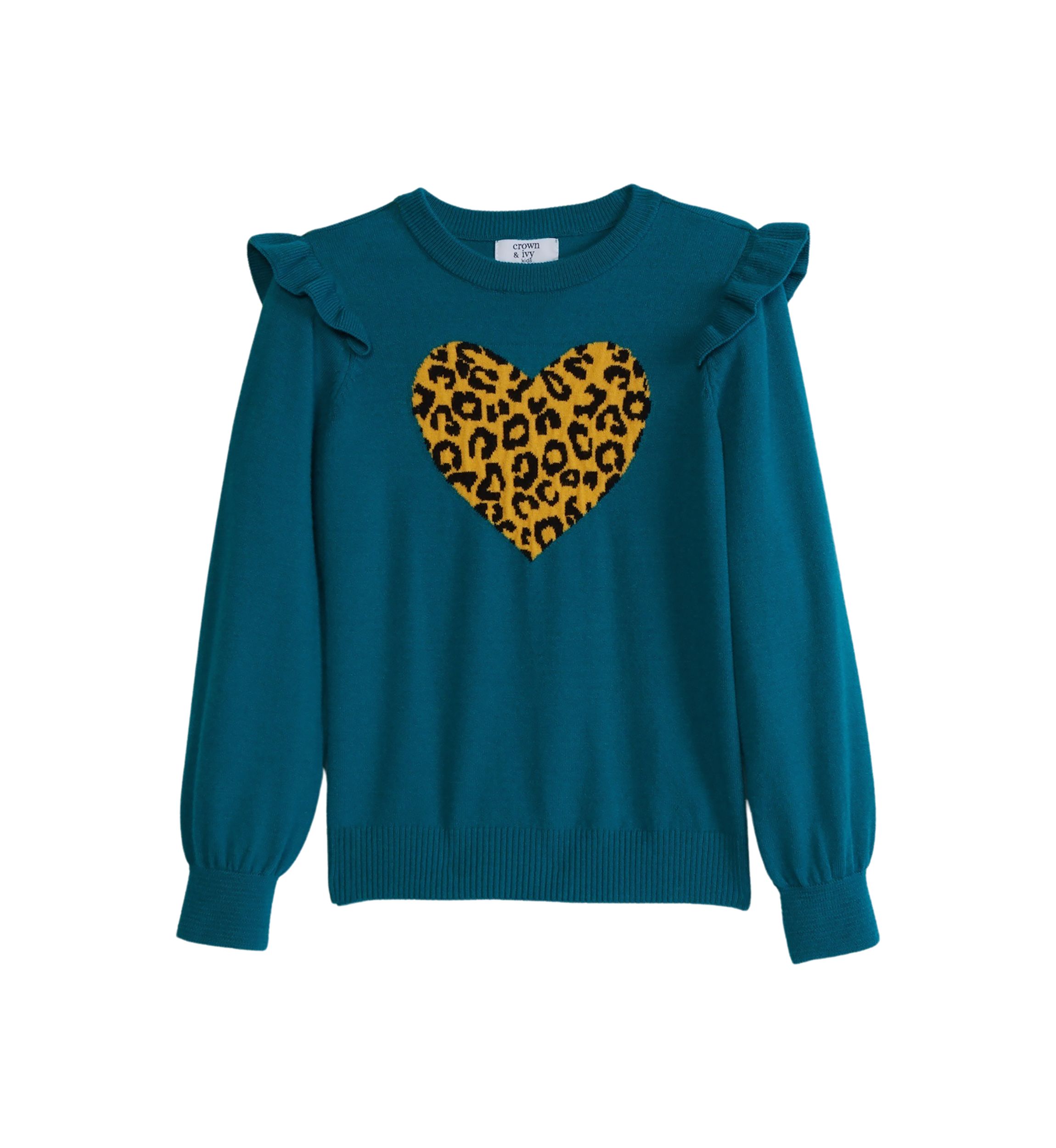 Girls 7-16 Ruffle Shoulder Appliqué Sweater