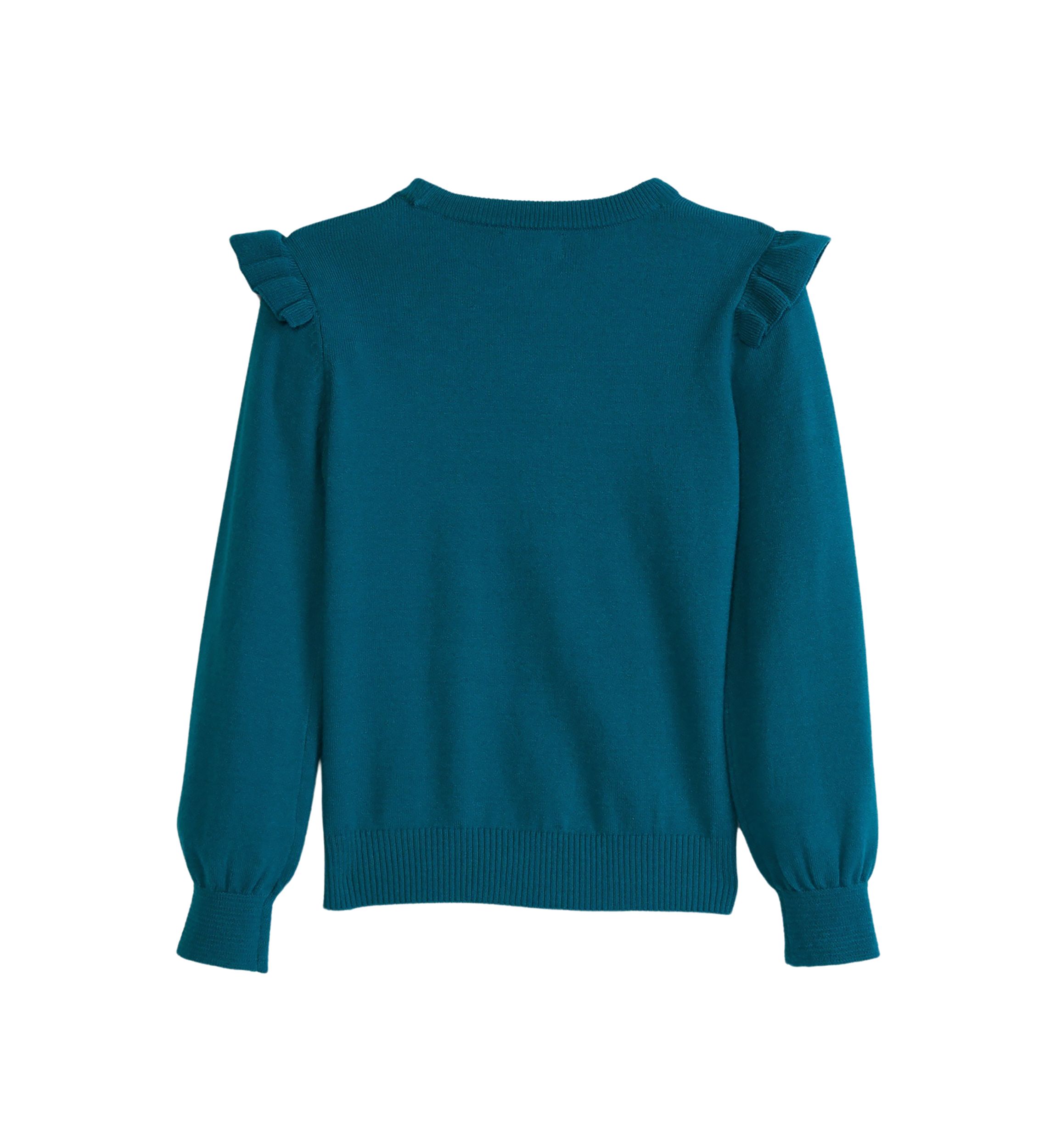 Girls 7-16 Ruffle Shoulder Appliqué Sweater