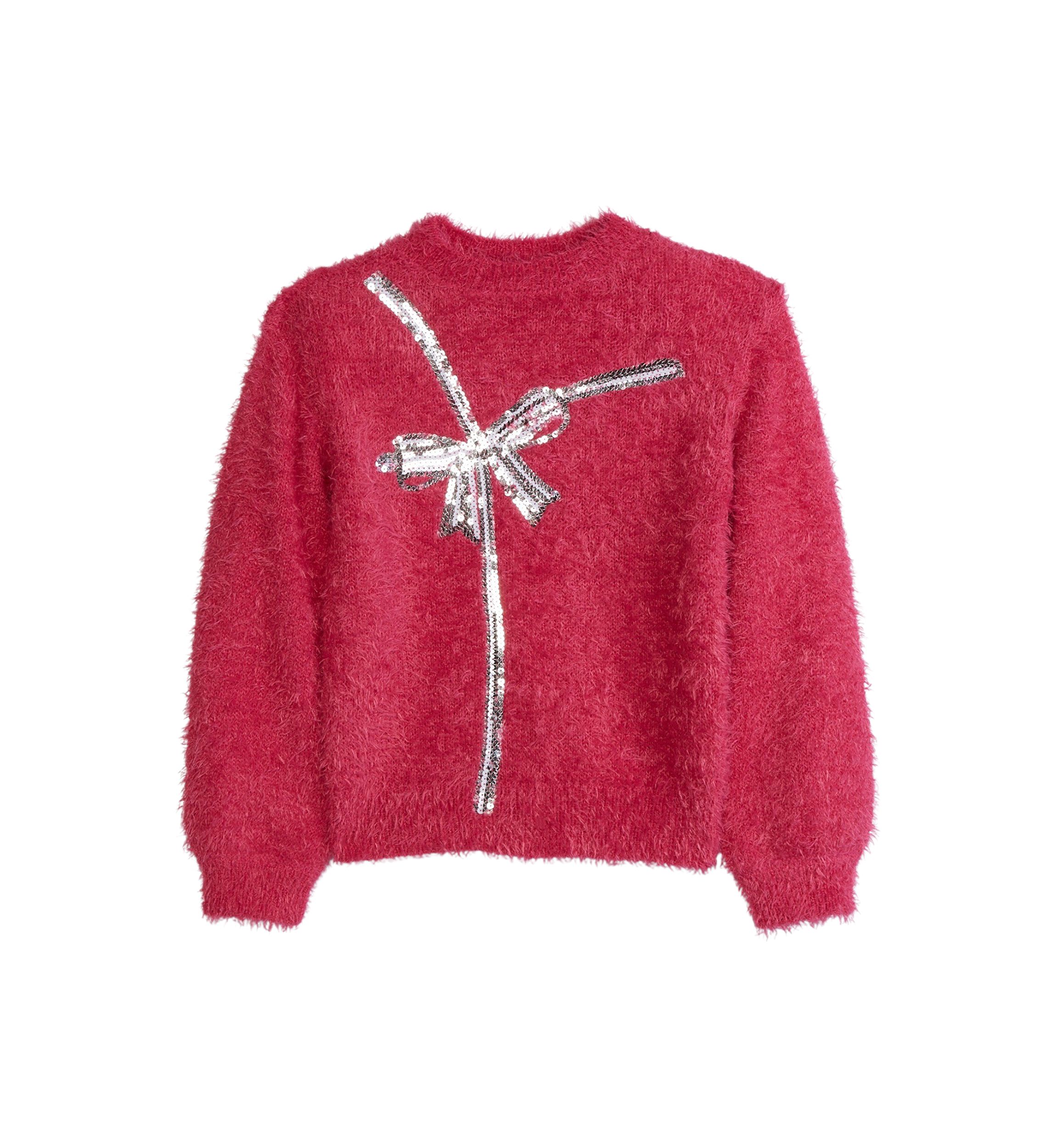Girls 4-6x Sequin Bow Eyelash Sweater